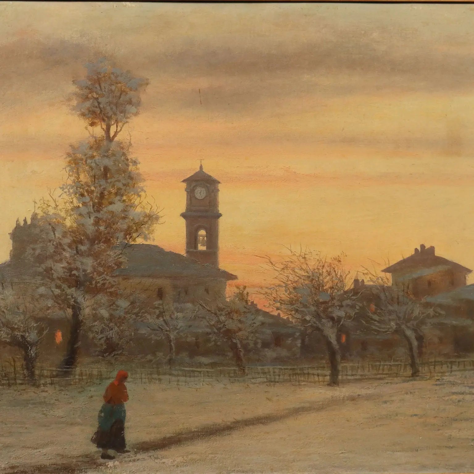 Modern Painting Signed Ugo Gheduzzi View of the Village XX Century - View of the Village at Sunset | Art | 20th Century