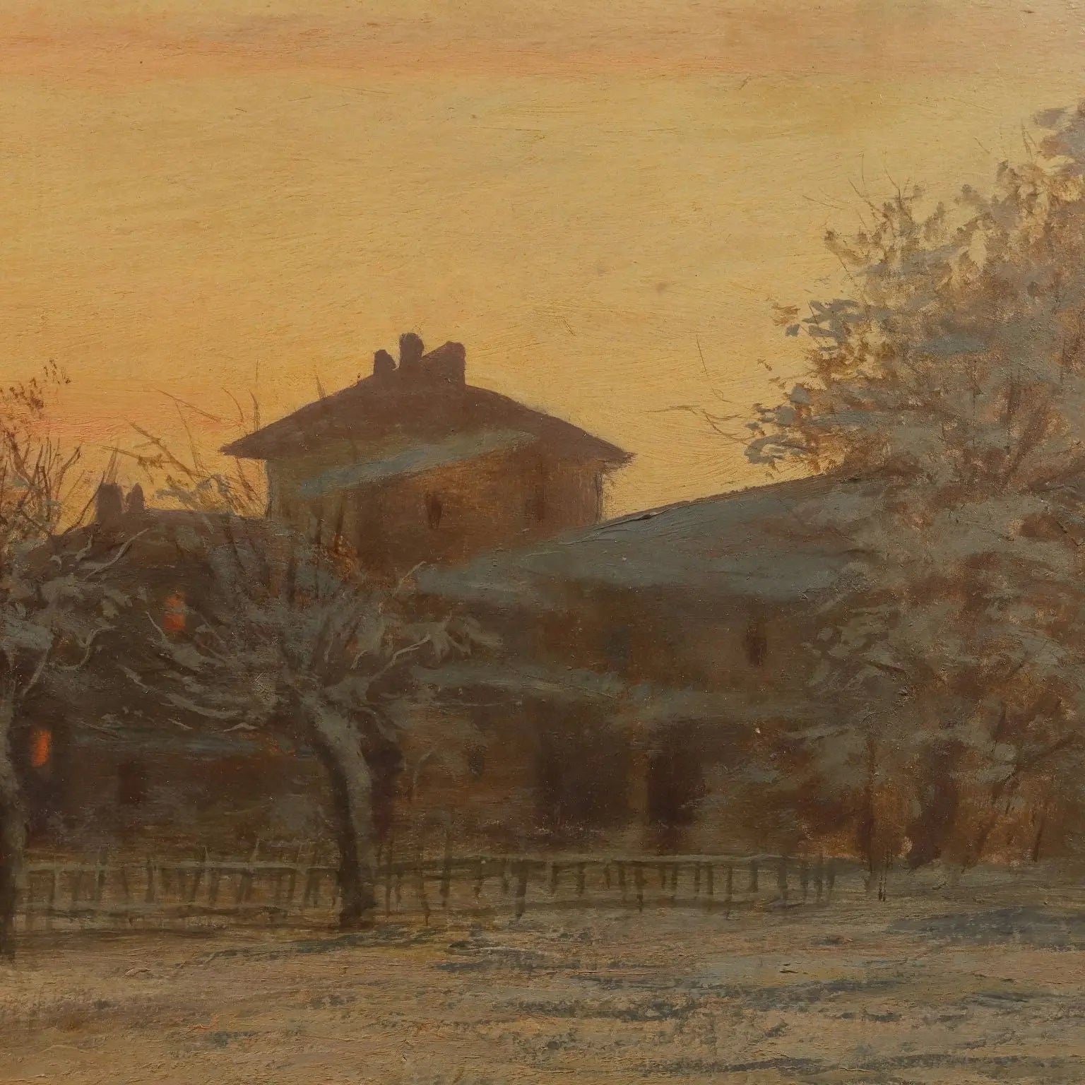 Modern Painting Signed Ugo Gheduzzi View of the Village XX Century - View of the Village at Sunset | Art | 20th Century