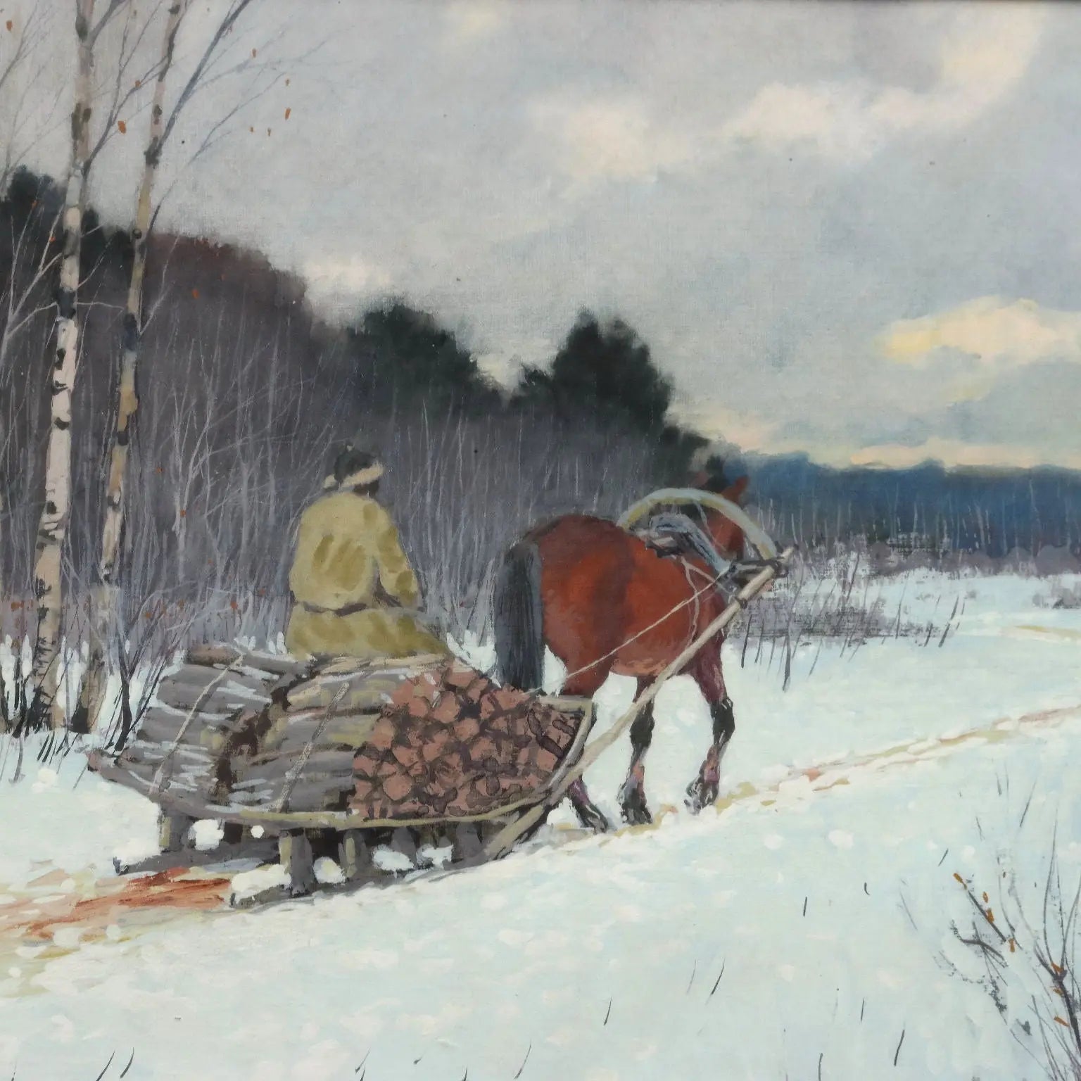 Modern Painting Andrei Afanas' evich Egorov Sleigh on the Snow '900 - Sledding on the Snow | Art | 20th Century