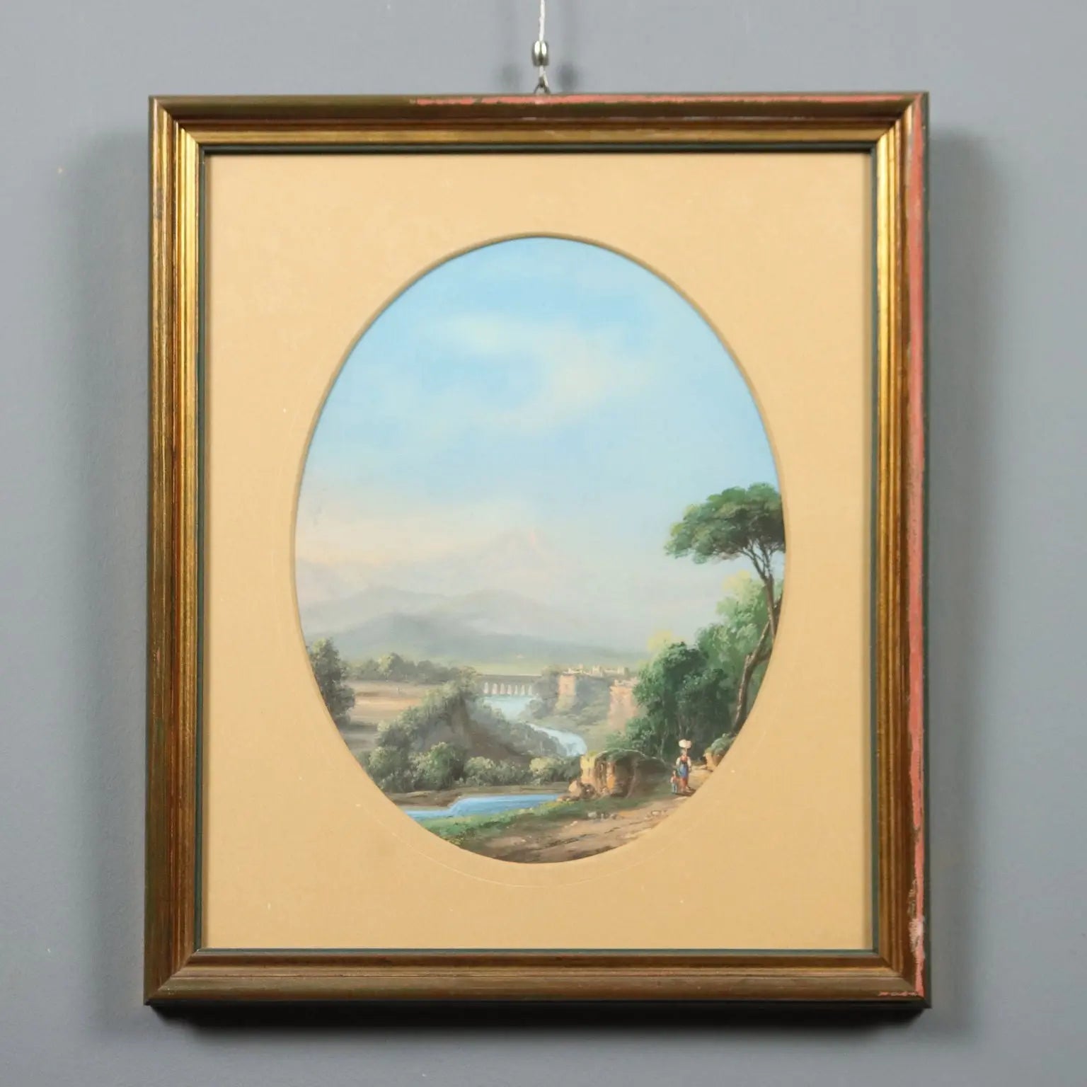 Modern Painting Landscape with Figures Tempera on Cardboard '900 | Art | 20th Century