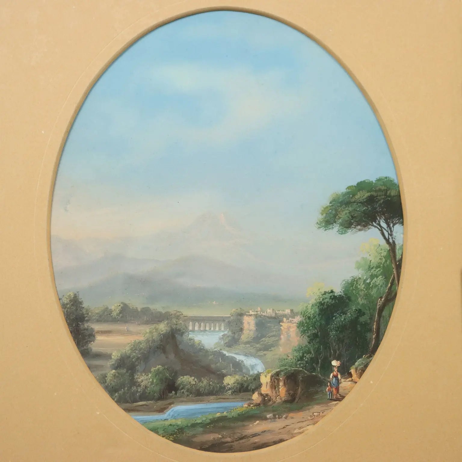 Modern Painting Landscape with Figures Tempera on Cardboard '900 | Art | 20th Century