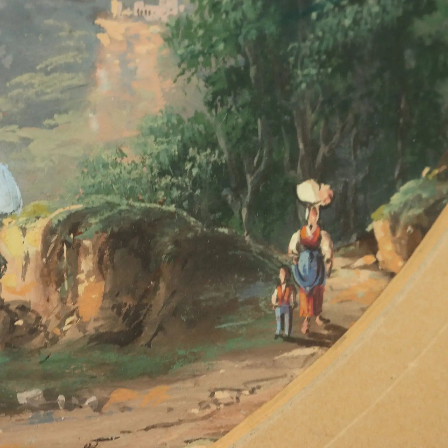 Modern Painting Landscape with Figures Tempera on Cardboard '900 | Art | 20th Century