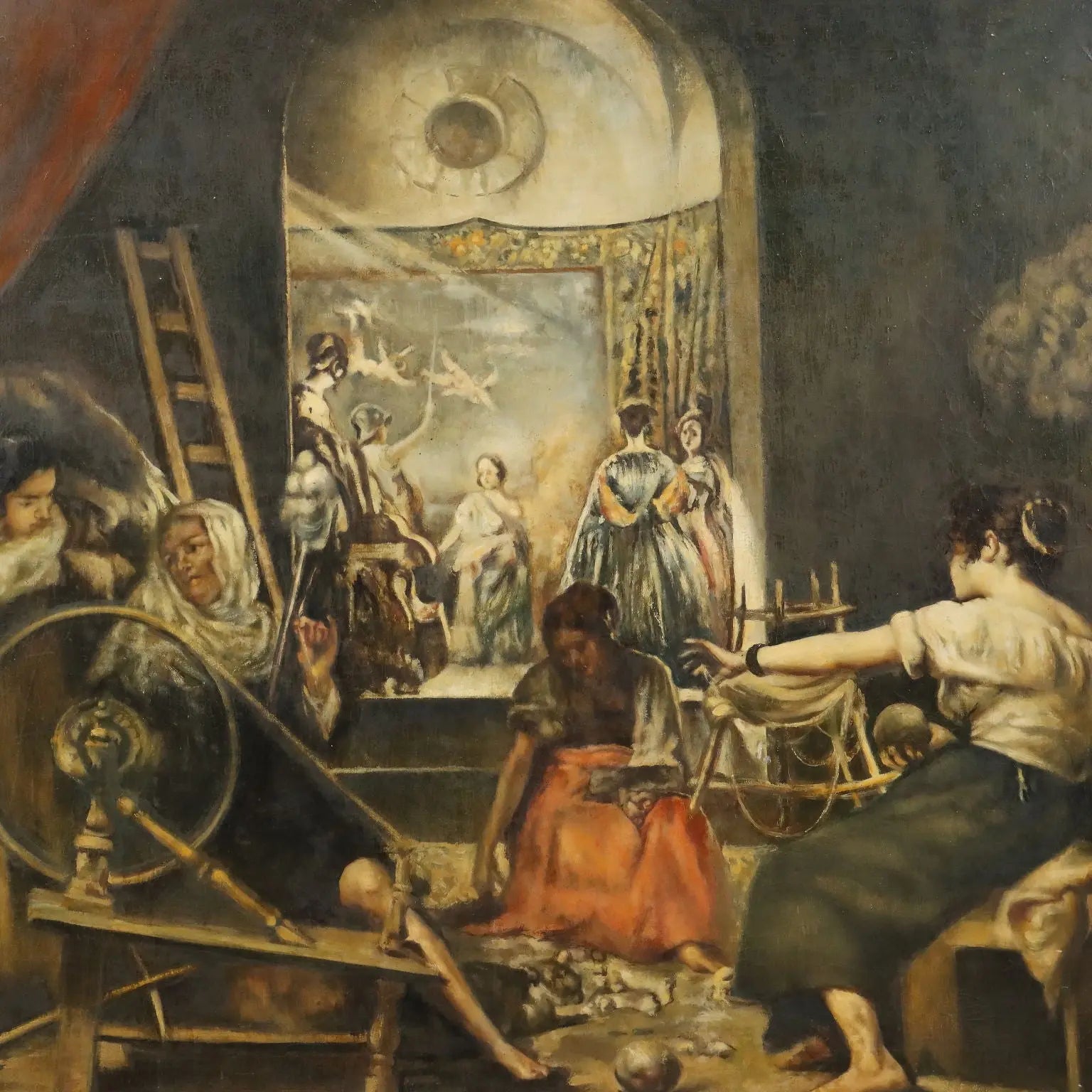 Modern Painting The Spinners Copy from Velazquez XX Century