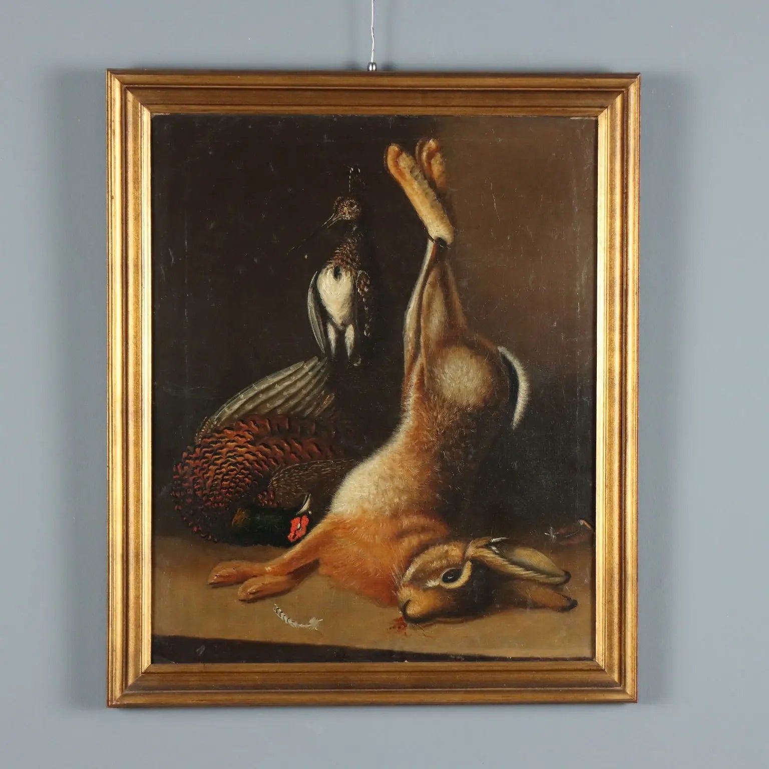 Antique Painting Still Life with Game Oil on Canvas XX Century