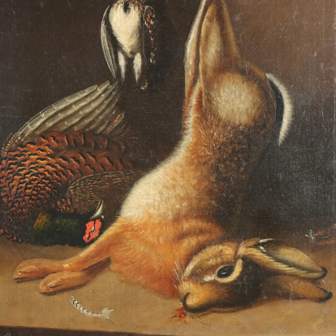 Antique Painting Still Life with Game Oil on Canvas XX Century