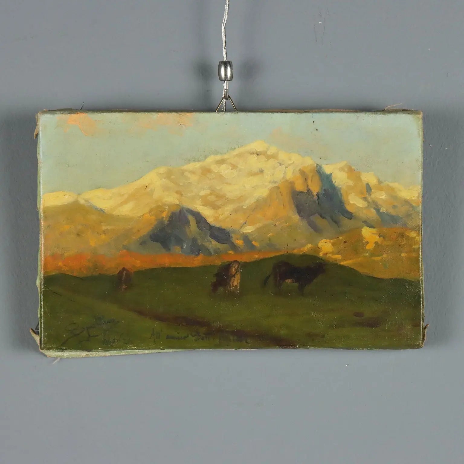 Antique Painting Signed E. Spreafico Oil on Canvas Italy XIX Century