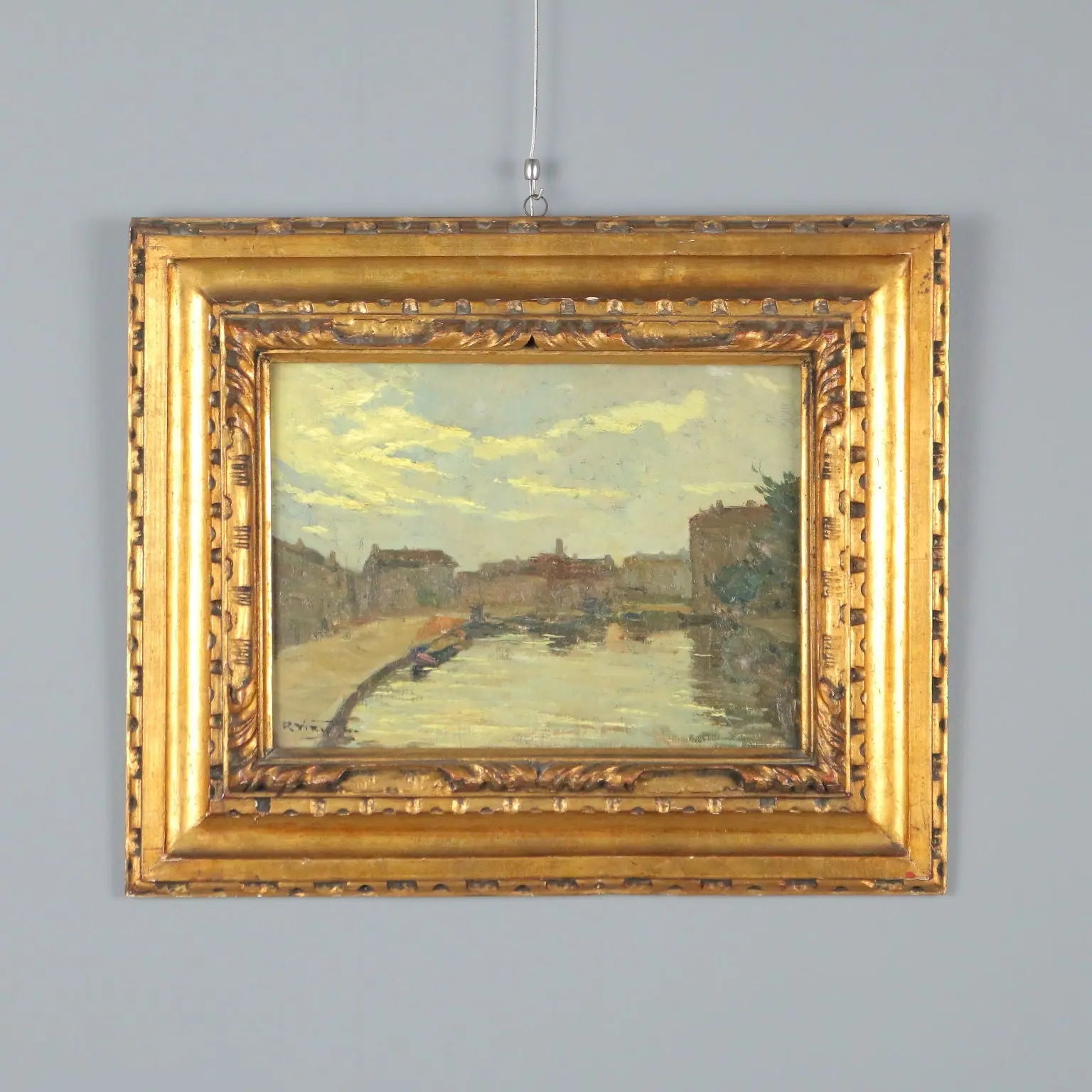 Antique Painting Signed Riccardo Viriglio Oil on Cardboard XX Century