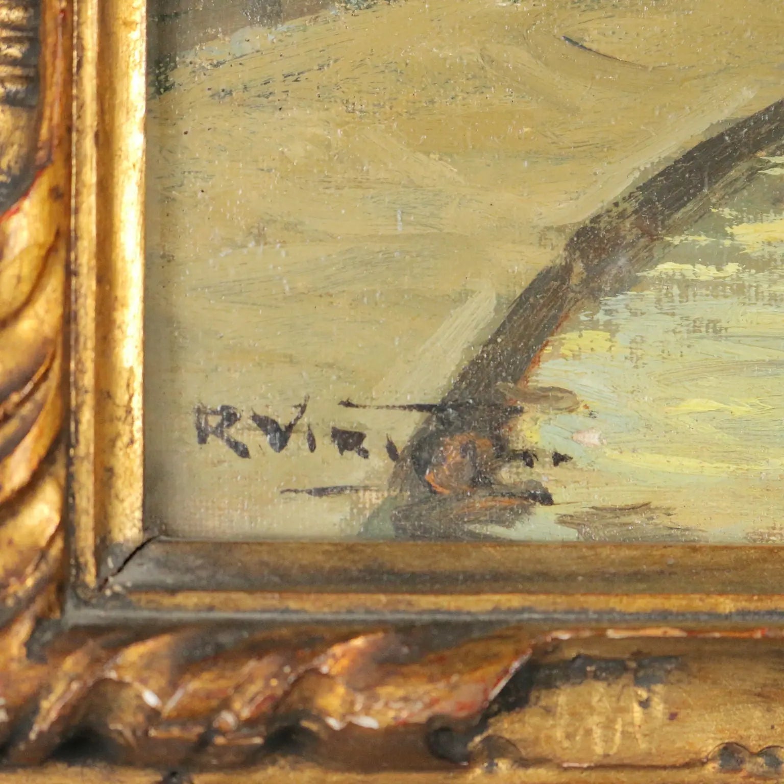 Antique Painting Signed Riccardo Viriglio Oil on Cardboard XX Century