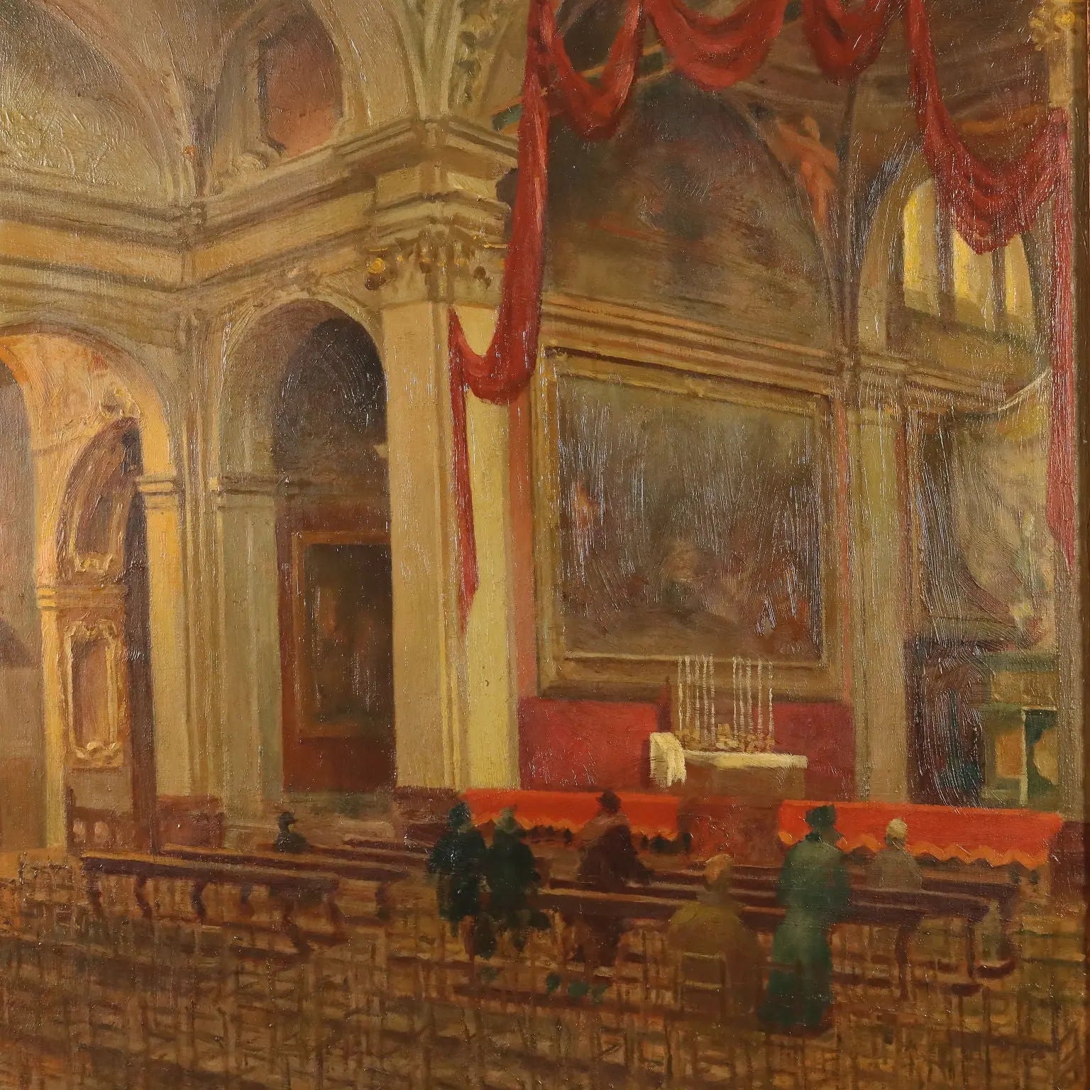 Modern Painting Interior of The Church of San Marco in Milan '900