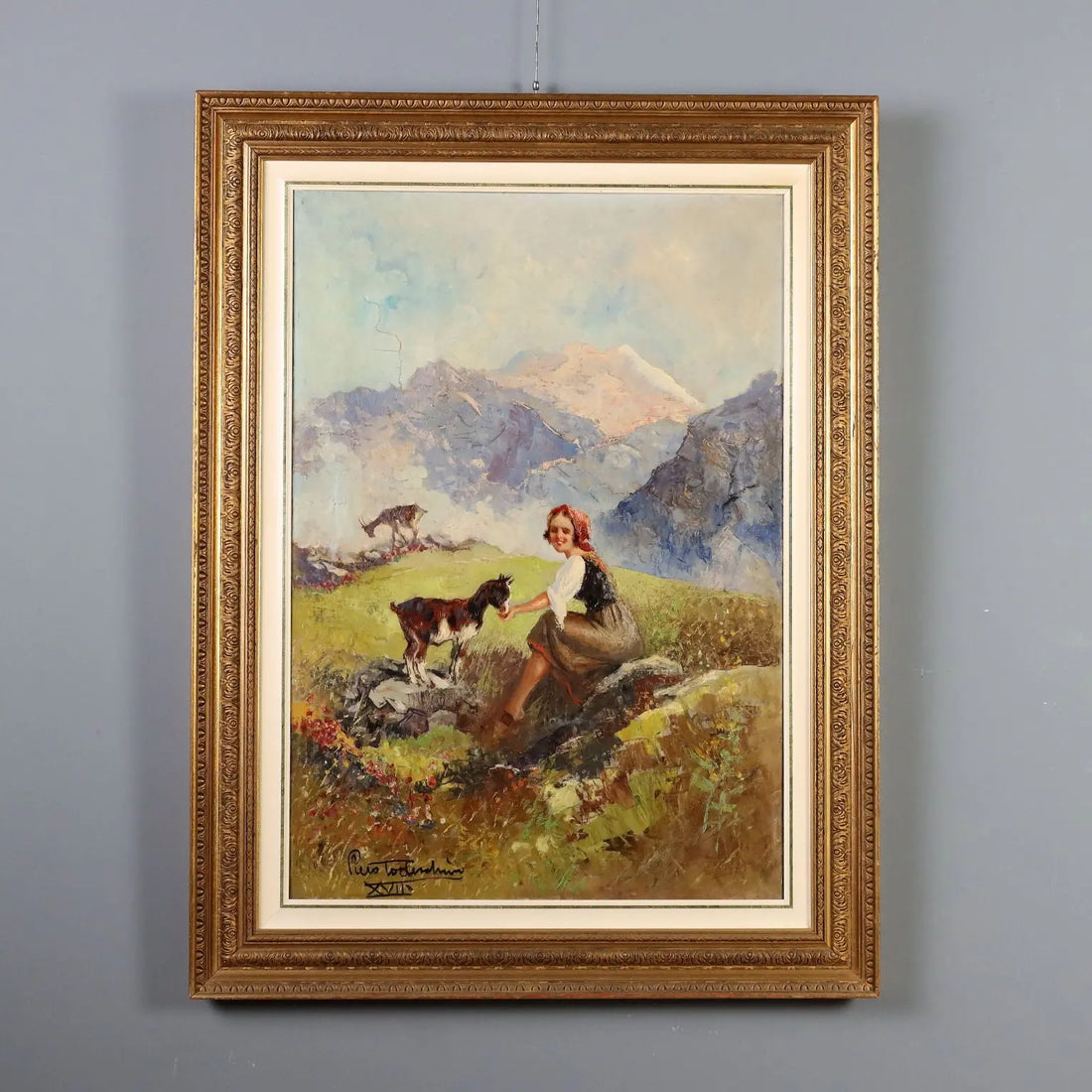 Antique Painting Signed Piero Todeschini Oil on Canvas 1939