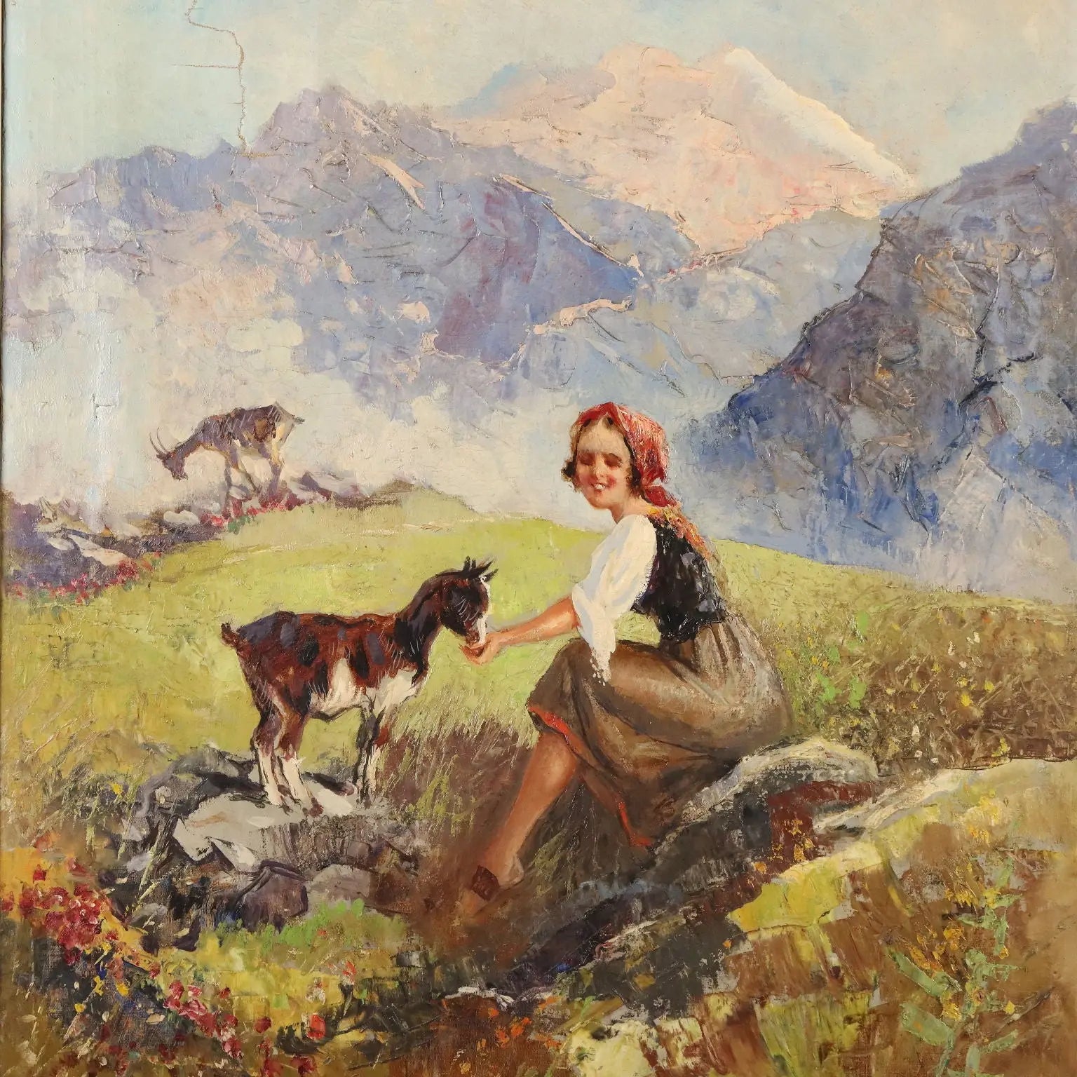 Antique Painting Signed Piero Todeschini Oil on Canvas 1939