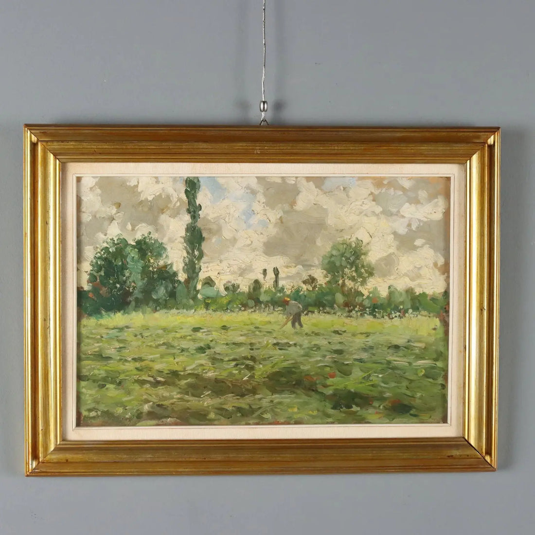 Modern Painting Signed Duilio Corompai Landscape with Peasant '900