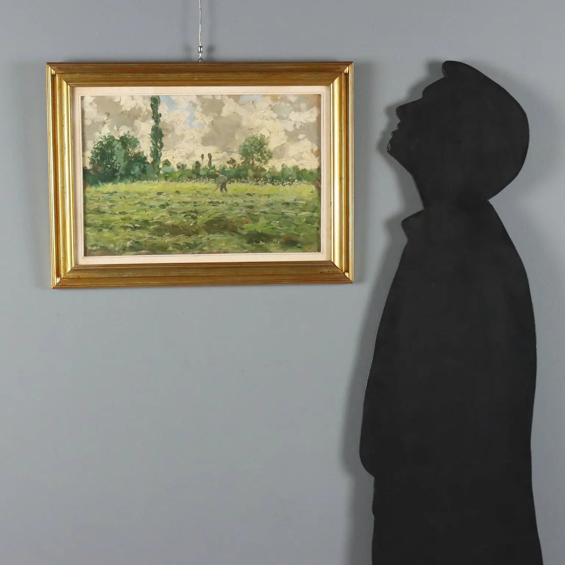 Modern Painting Signed Duilio Corompai Landscape with Peasant '900