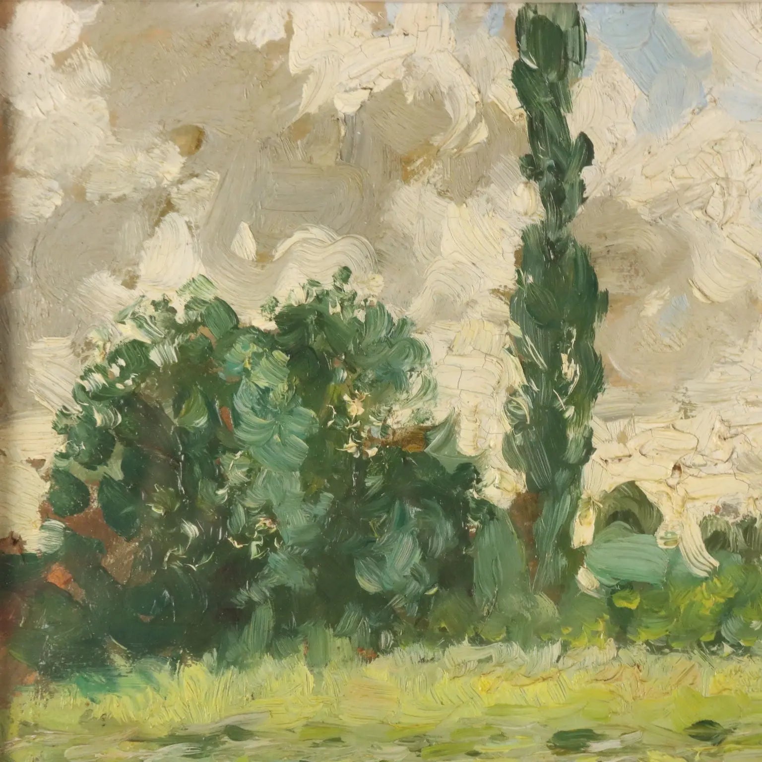 Modern Painting Signed Duilio Corompai Landscape with Peasant '900