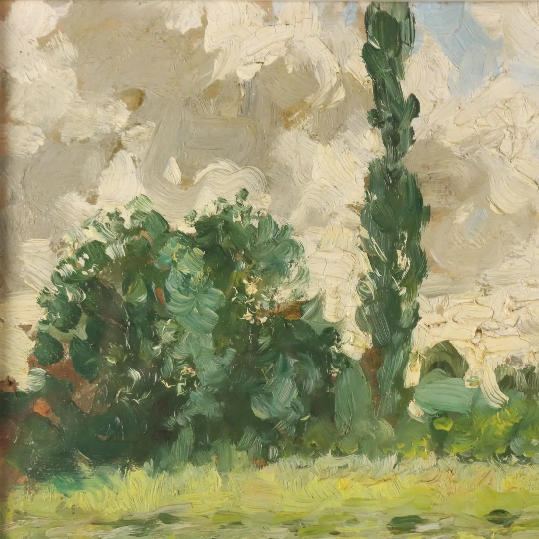 Modern Painting Signed Duilio Corompai Landscape with Peasant '900