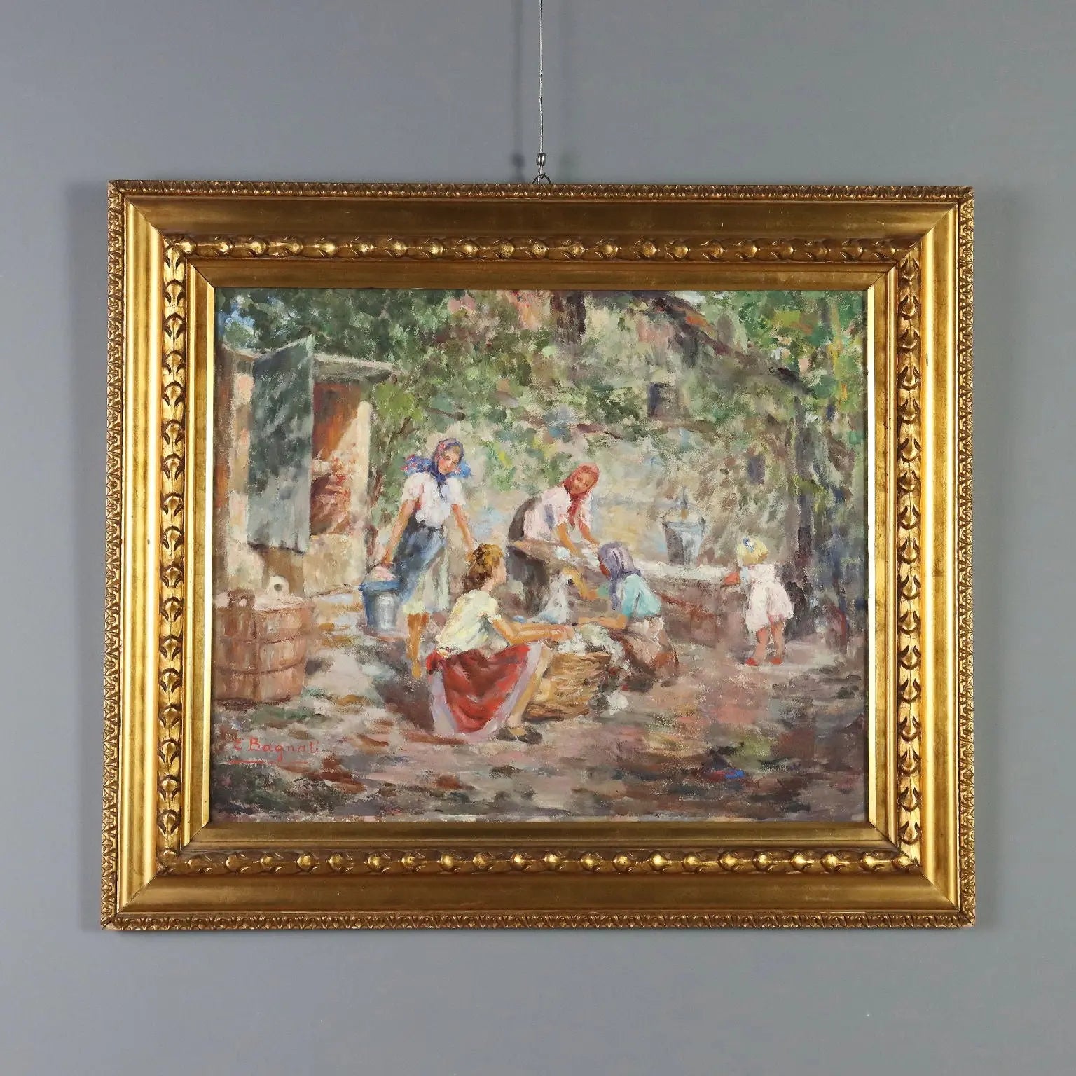 Modern Painting Scene with Women at the Washhouse XX Century