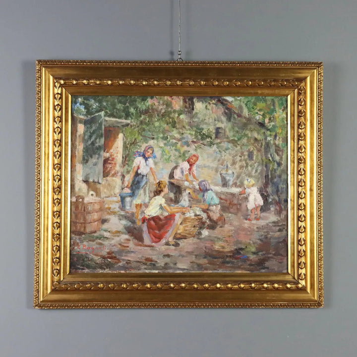Modern Painting Scene with Women at the Washhouse XX Century
