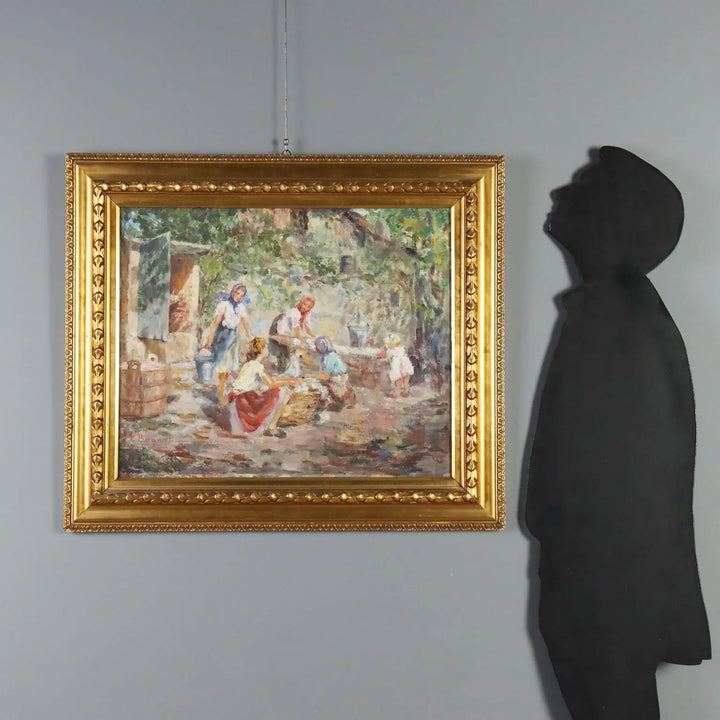 Modern Painting Scene with Women at the Washhouse XX Century