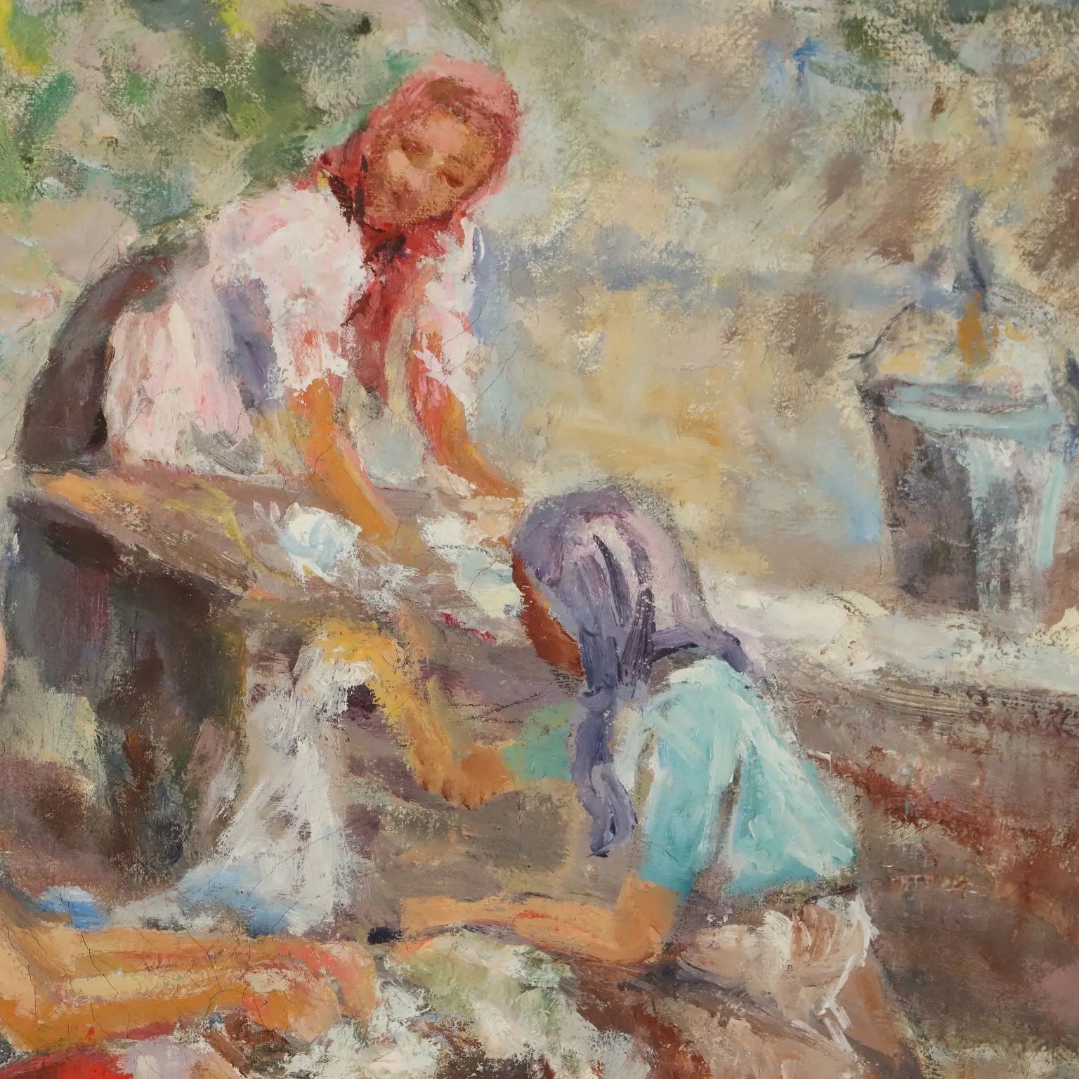 Modern Painting Scene with Women at the Washhouse XX Century
