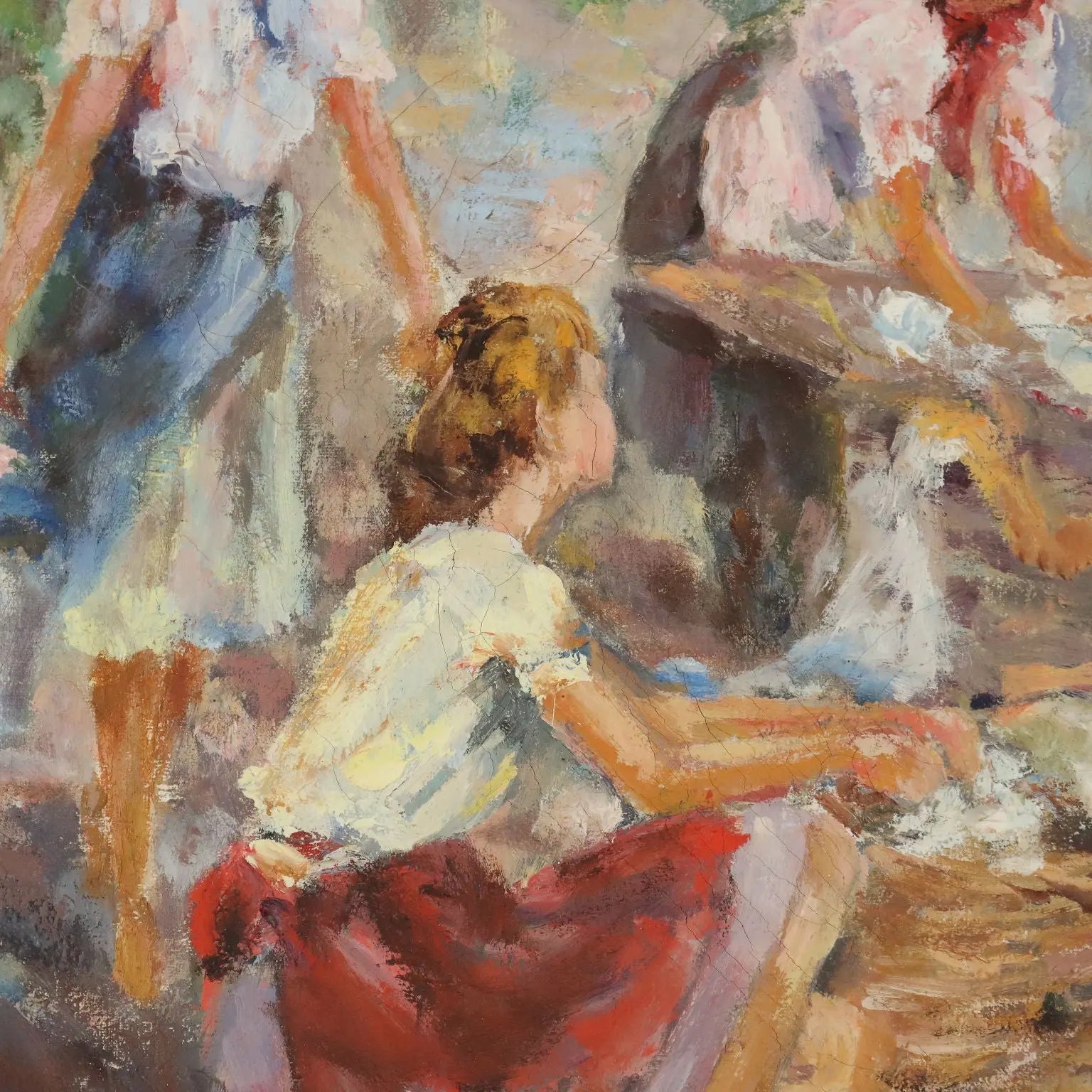 Modern Painting Scene with Women at the Washhouse XX Century