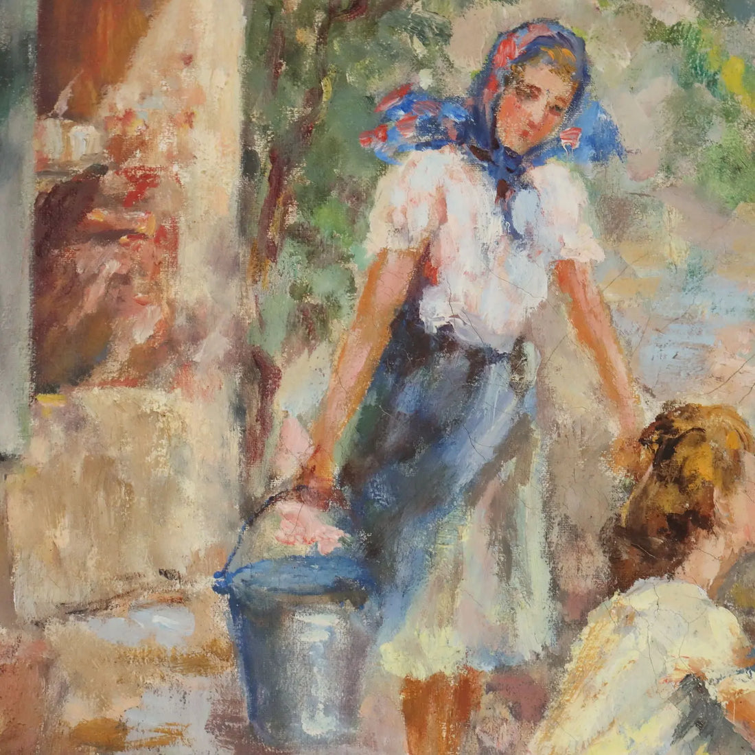 Modern Painting Scene with Women at the Washhouse XX Century