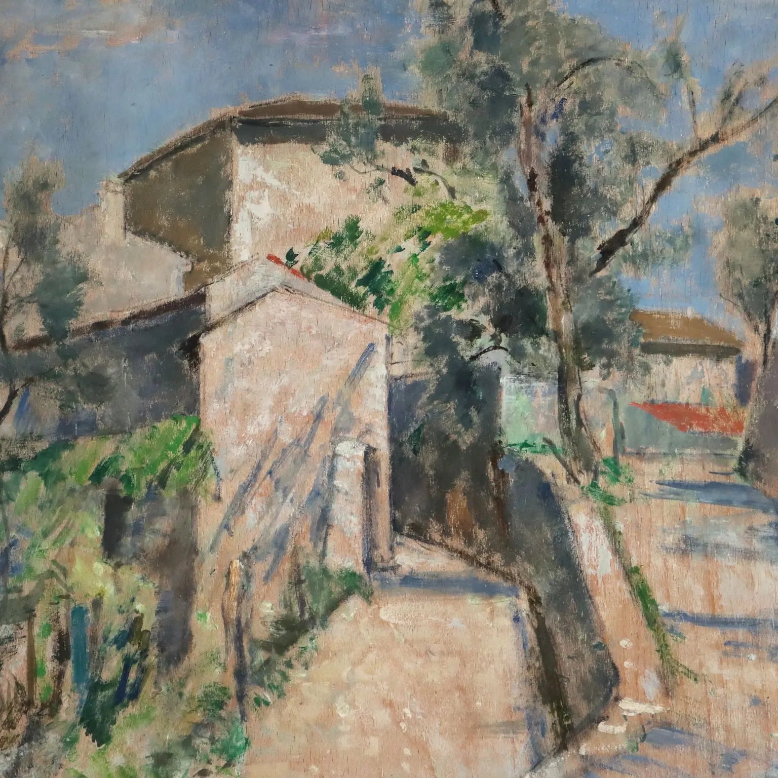 Modern Painting Signed Renzo Biasion Garda Landscape 1953