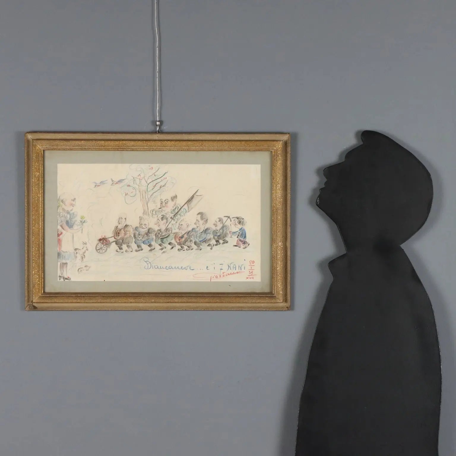 Modern Drawing Signed Ettore Giordano Crayons on Paper Italy 1939