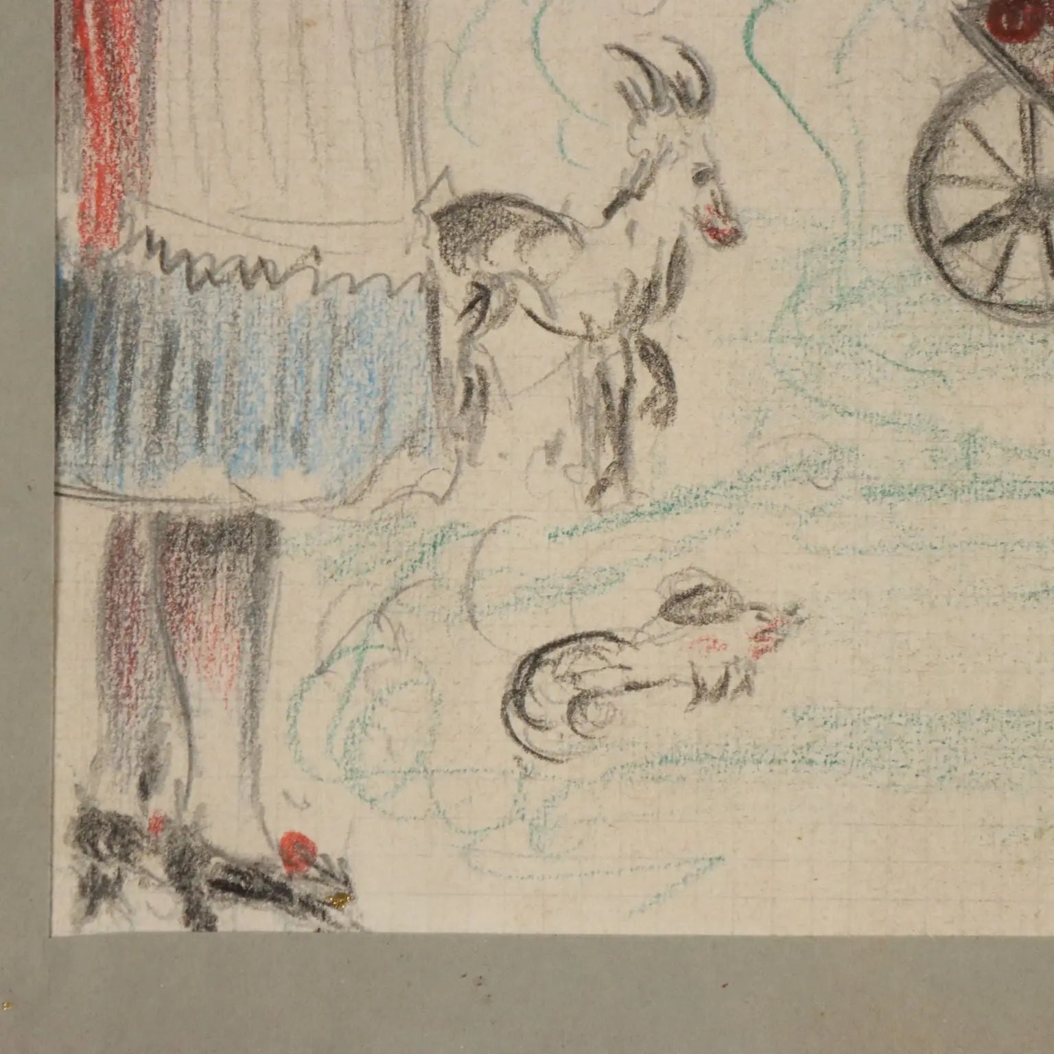 Modern Drawing Signed Ettore Giordano Crayons on Paper Italy 1939