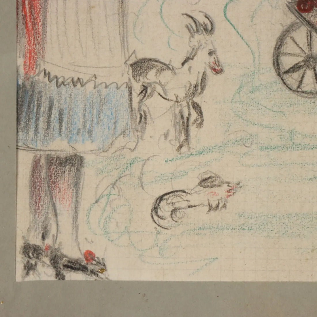 Modern Drawing Signed Ettore Giordano Crayons on Paper Italy 1939