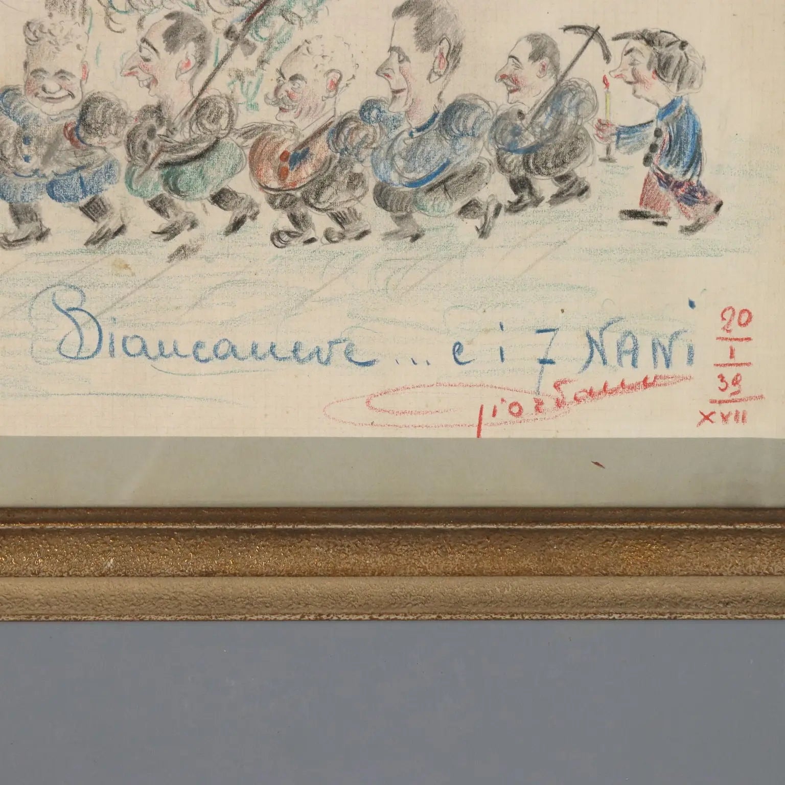 Modern Drawing Signed Ettore Giordano Crayons on Paper Italy 1939