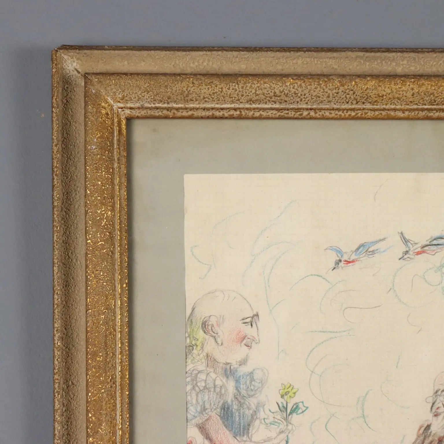 Modern Drawing Signed Ettore Giordano Crayons on Paper Italy 1939