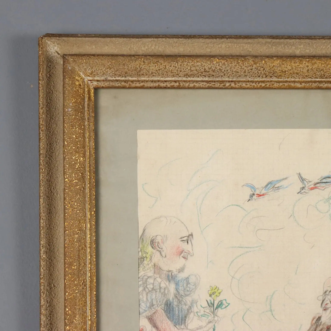 Modern Drawing Signed Ettore Giordano Crayons on Paper Italy 1939