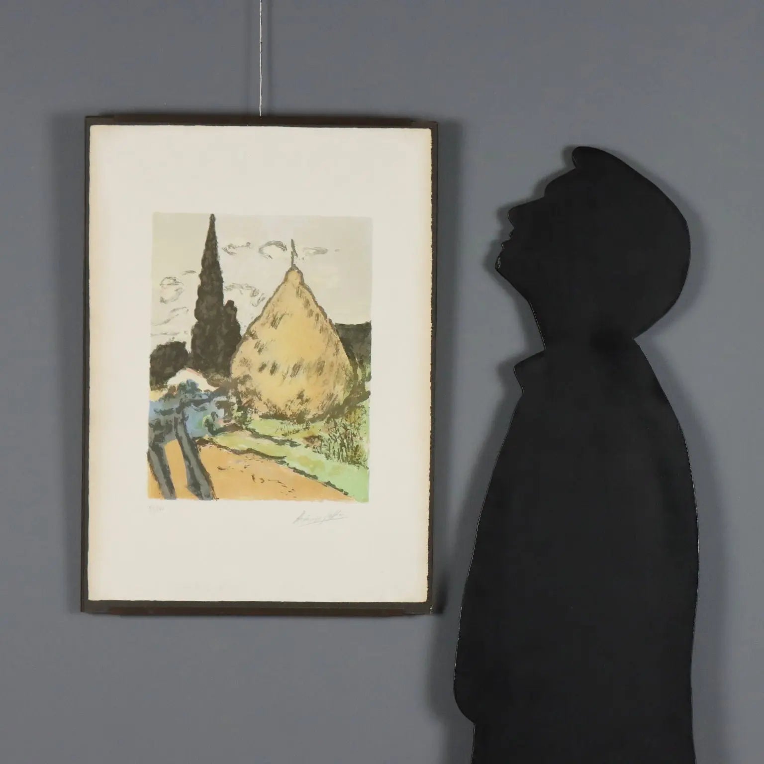 Modern Lithograph Signed Ardengo Soffici Haystack and Cypresses 1962