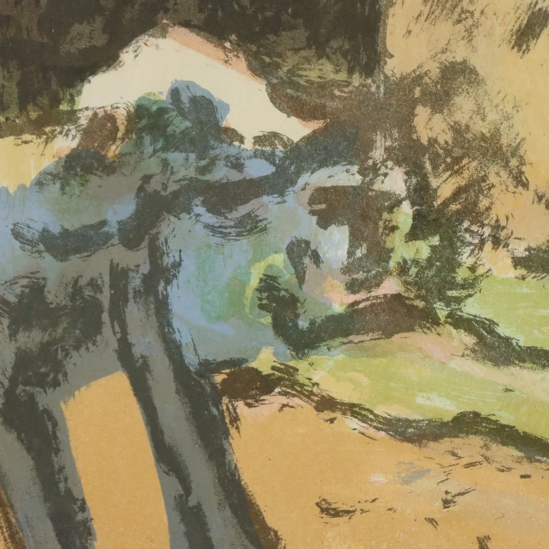 Modern Lithograph Signed Ardengo Soffici Haystack and Cypresses 1962