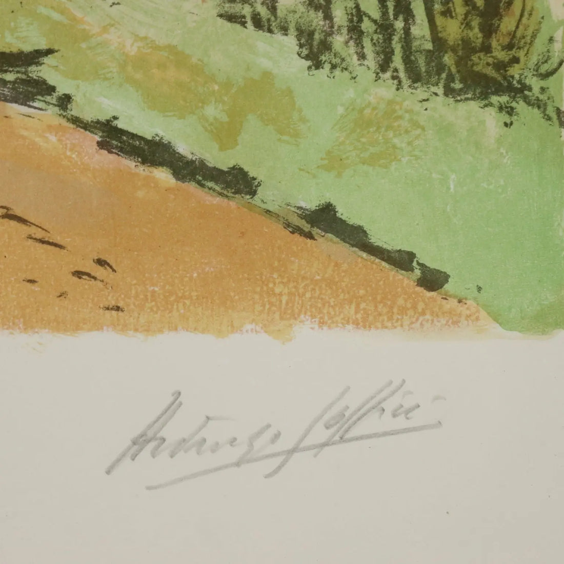 Modern Lithograph Signed Ardengo Soffici Haystack and Cypresses 1962