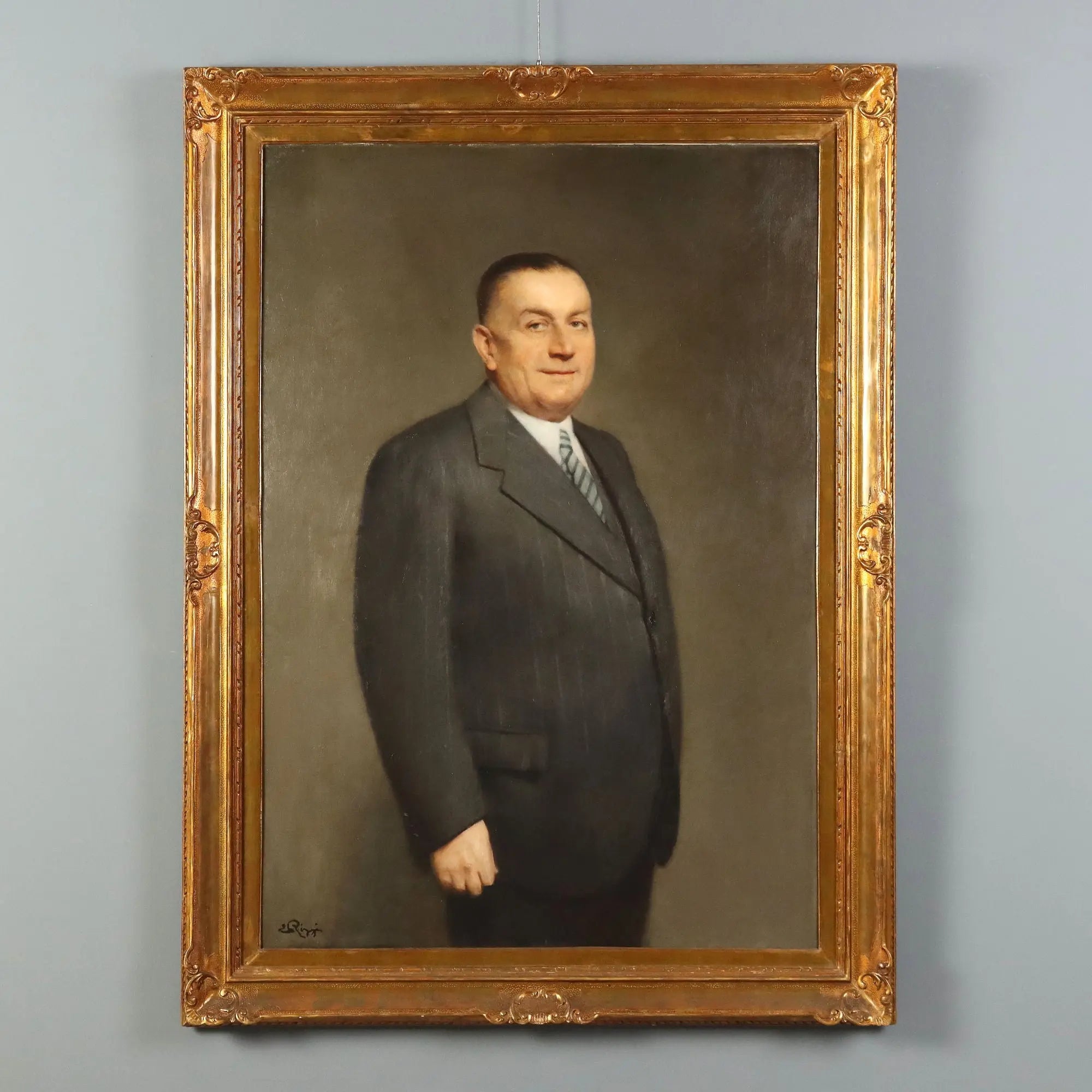 Modern Painting Signed Emilio Rizzi Male Portrait Oil on Canvas '900