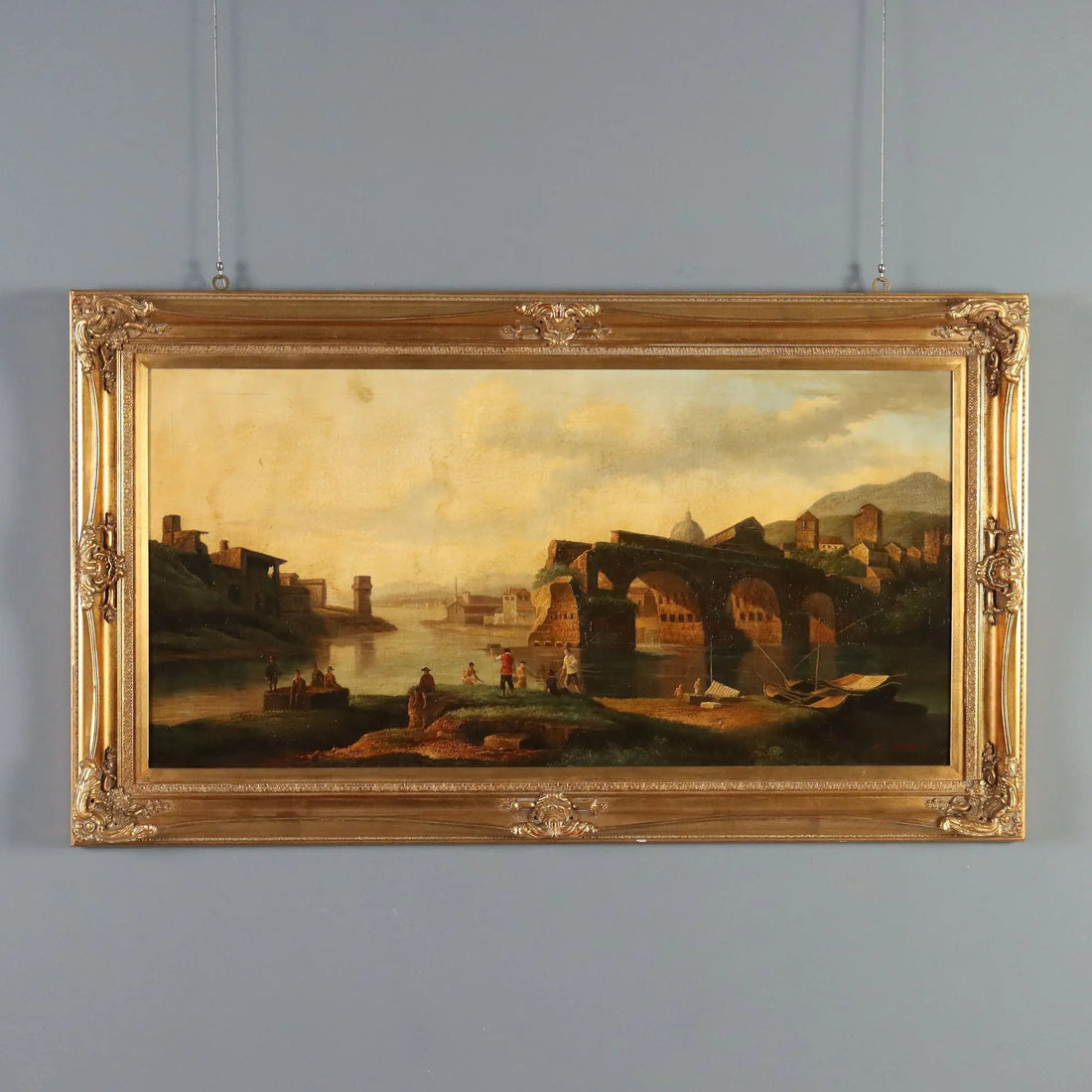 Modern Painting View of the Broken Bridge in Rome XX Century