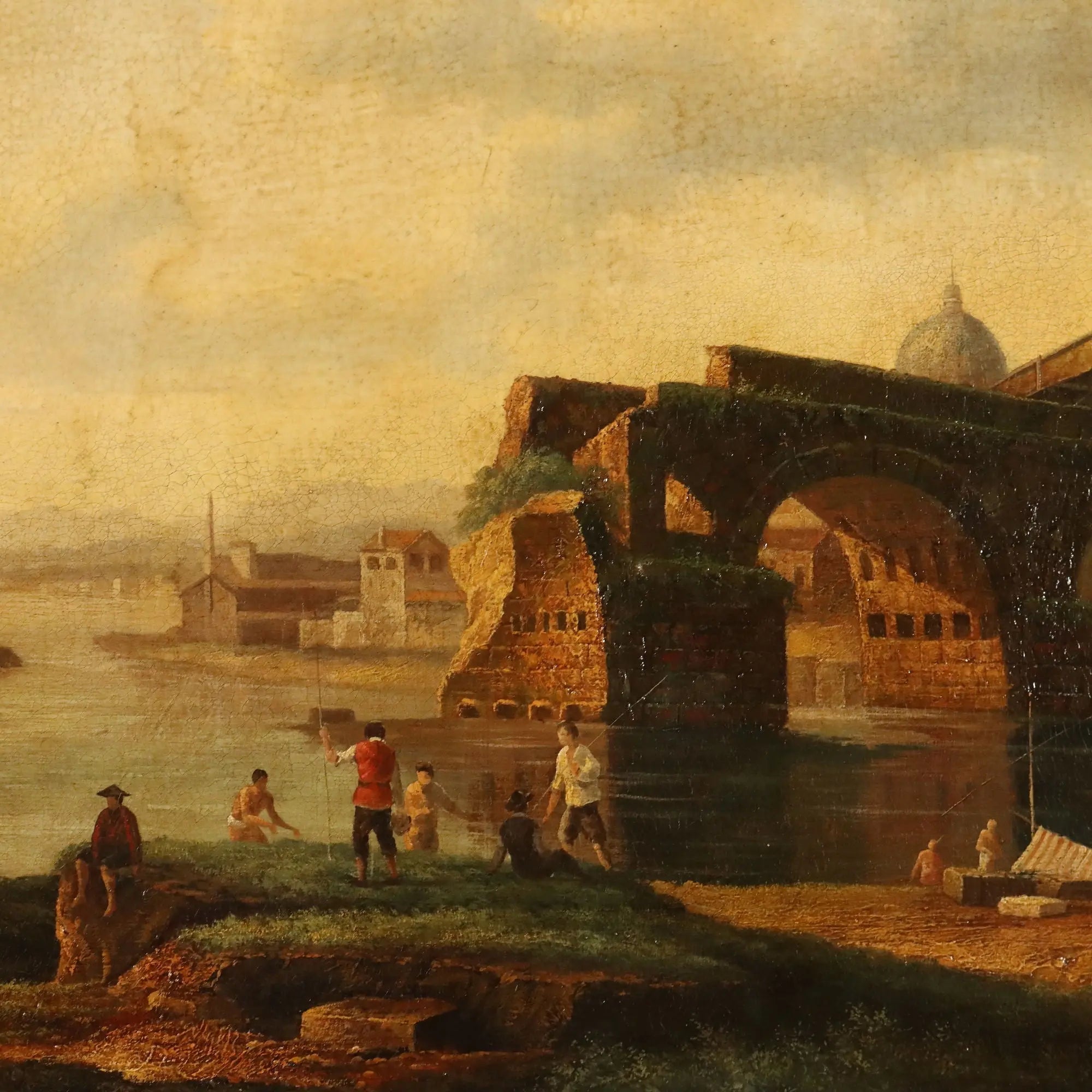 Modern Painting View of the Broken Bridge in Rome XX Century