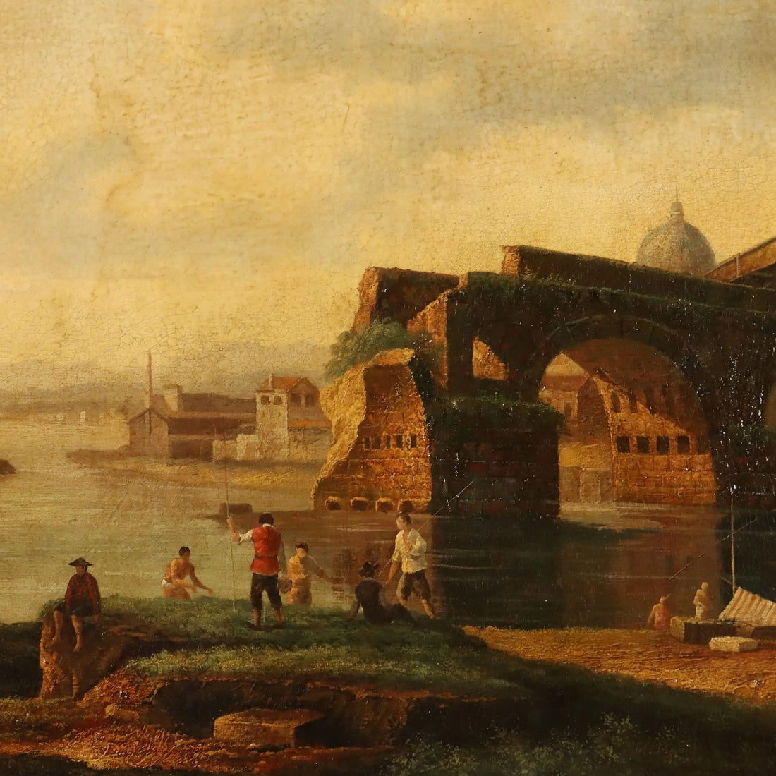 Modern Painting View of the Broken Bridge in Rome XX Century