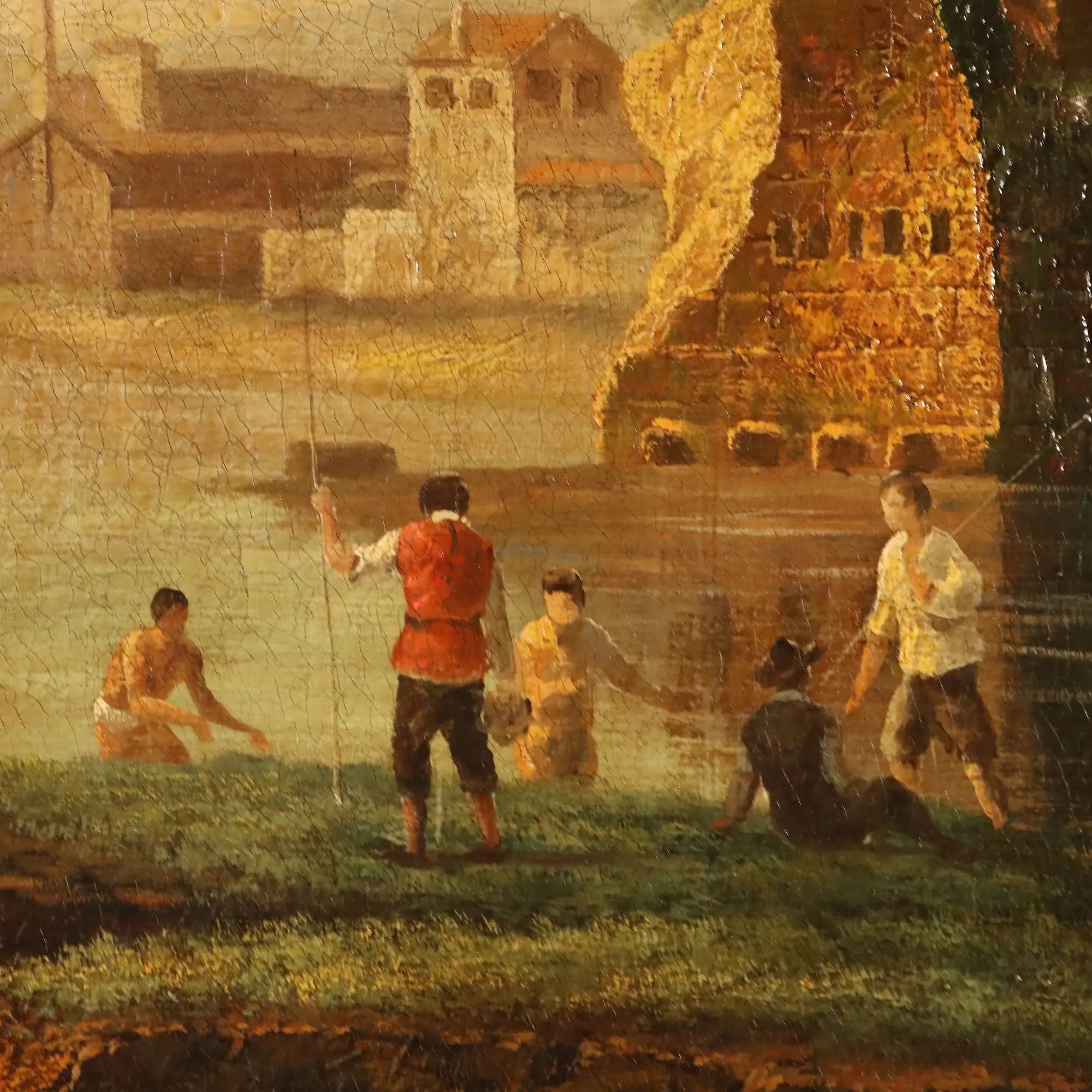 Modern Painting View of the Broken Bridge in Rome XX Century