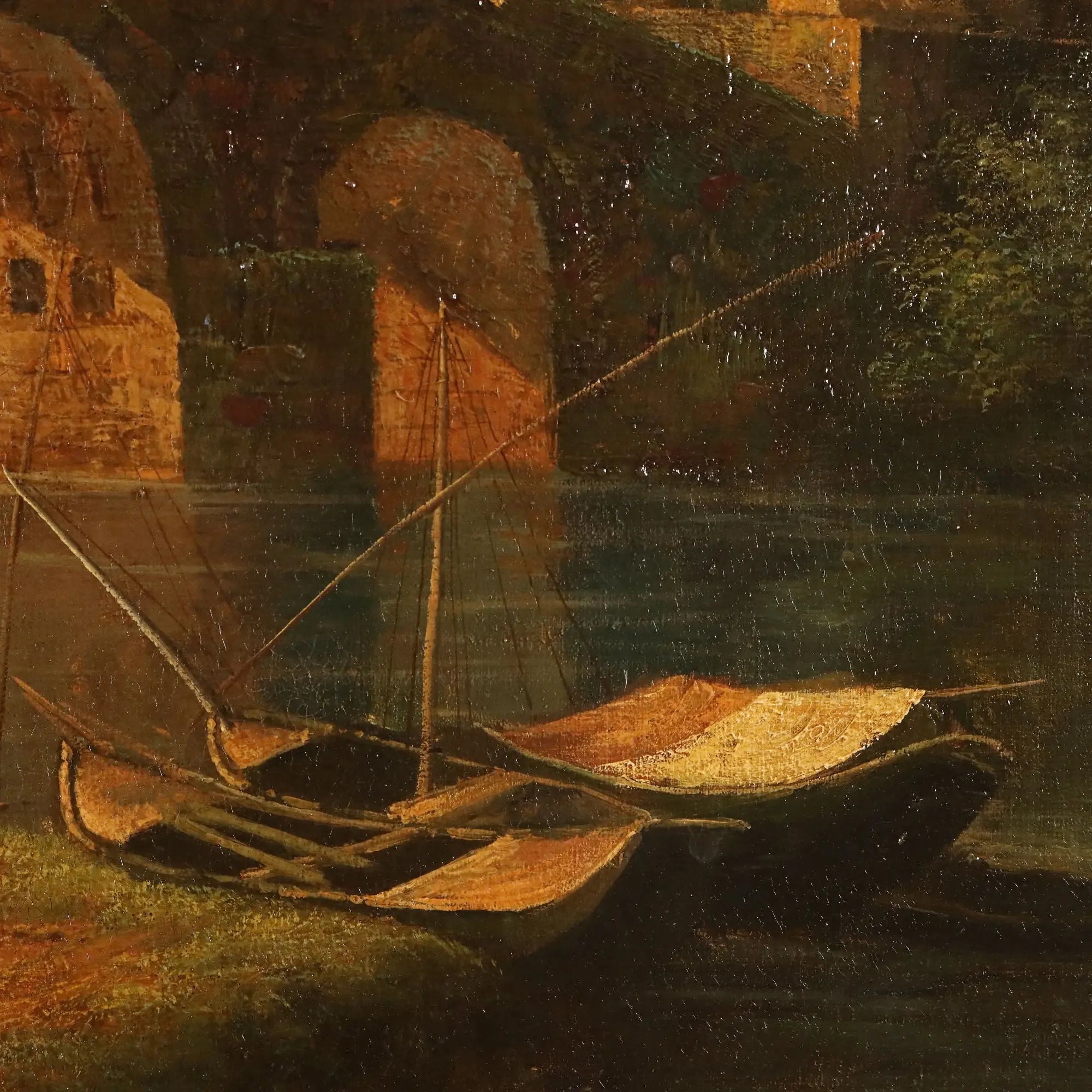 Modern Painting View of the Broken Bridge in Rome XX Century