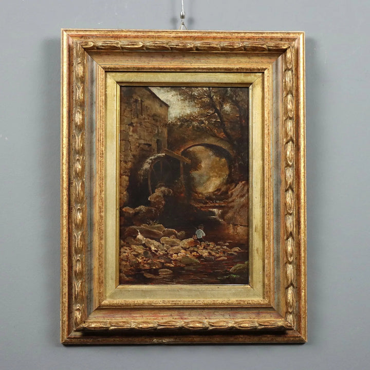 Antique Painting Glimpse of a Landscape Oil on Hardboard 1887