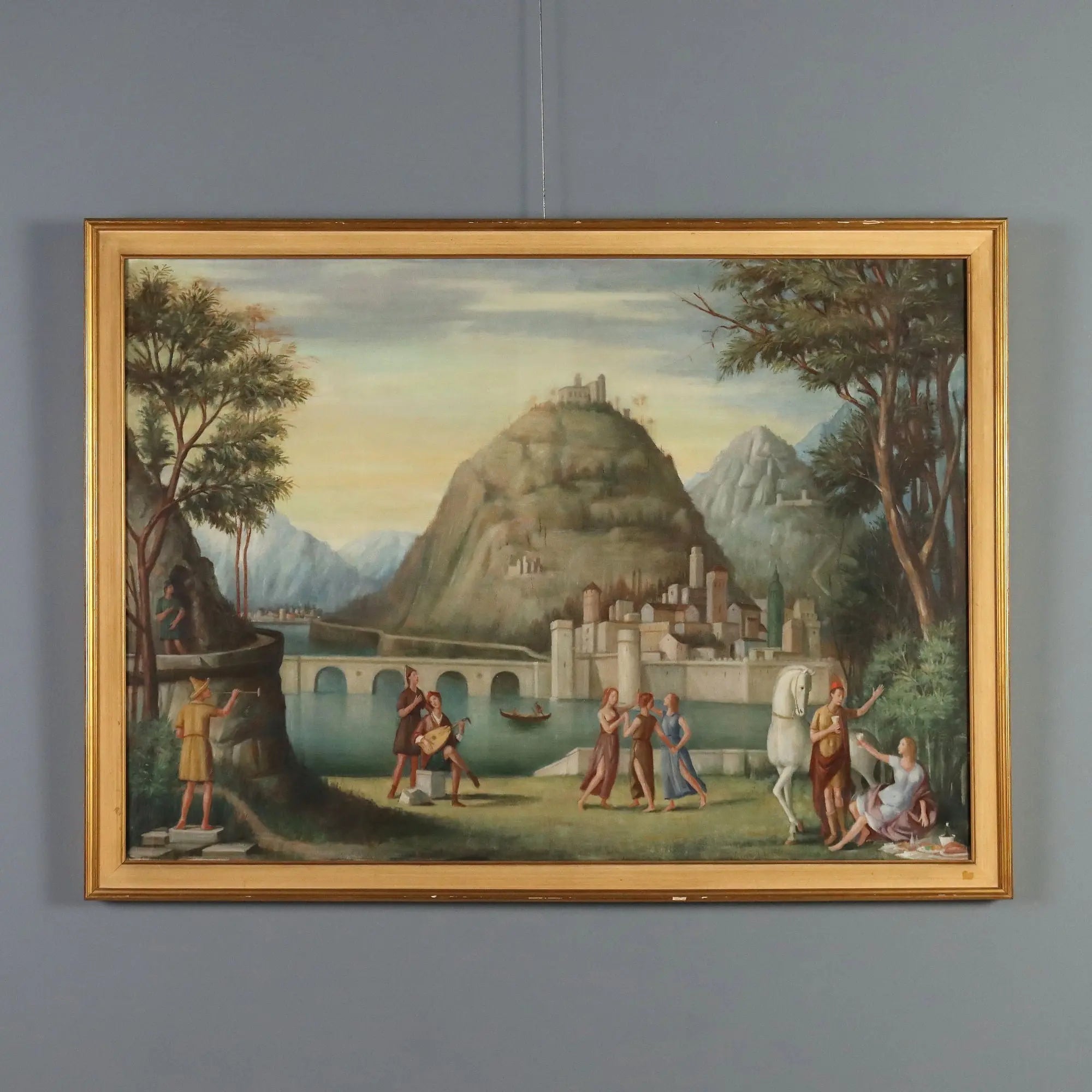 Modern Painting Landscape with Figures Oil on Canvas XX Century