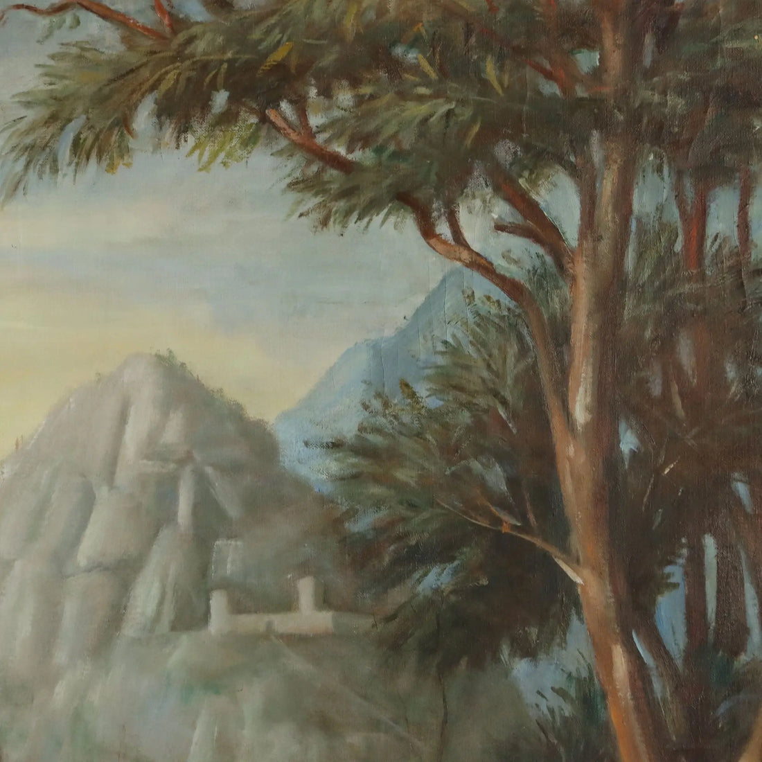 Modern Painting Landscape with Figures Oil on Canvas XX Century