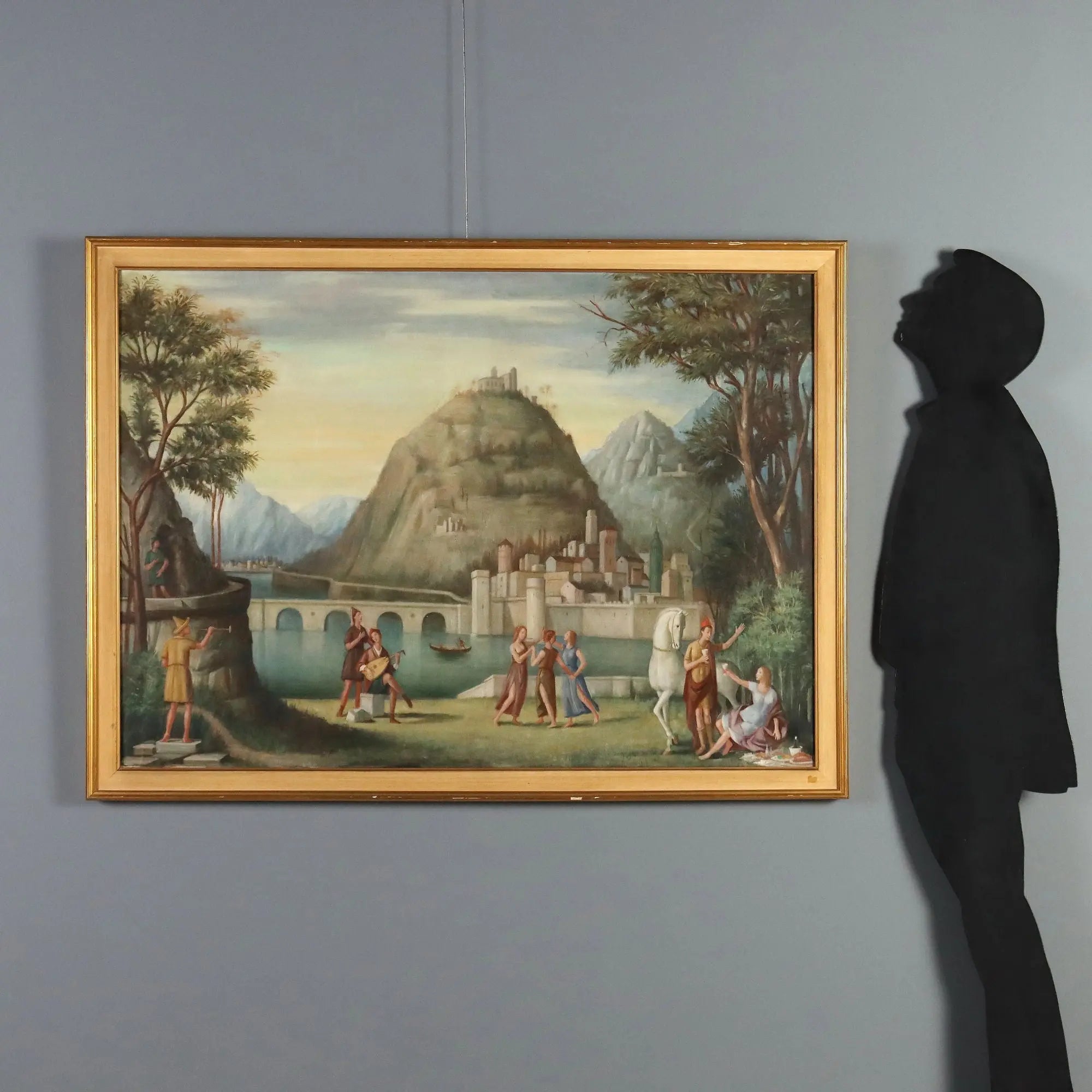 Modern Painting Landscape with Figures Oil on Canvas XX Century