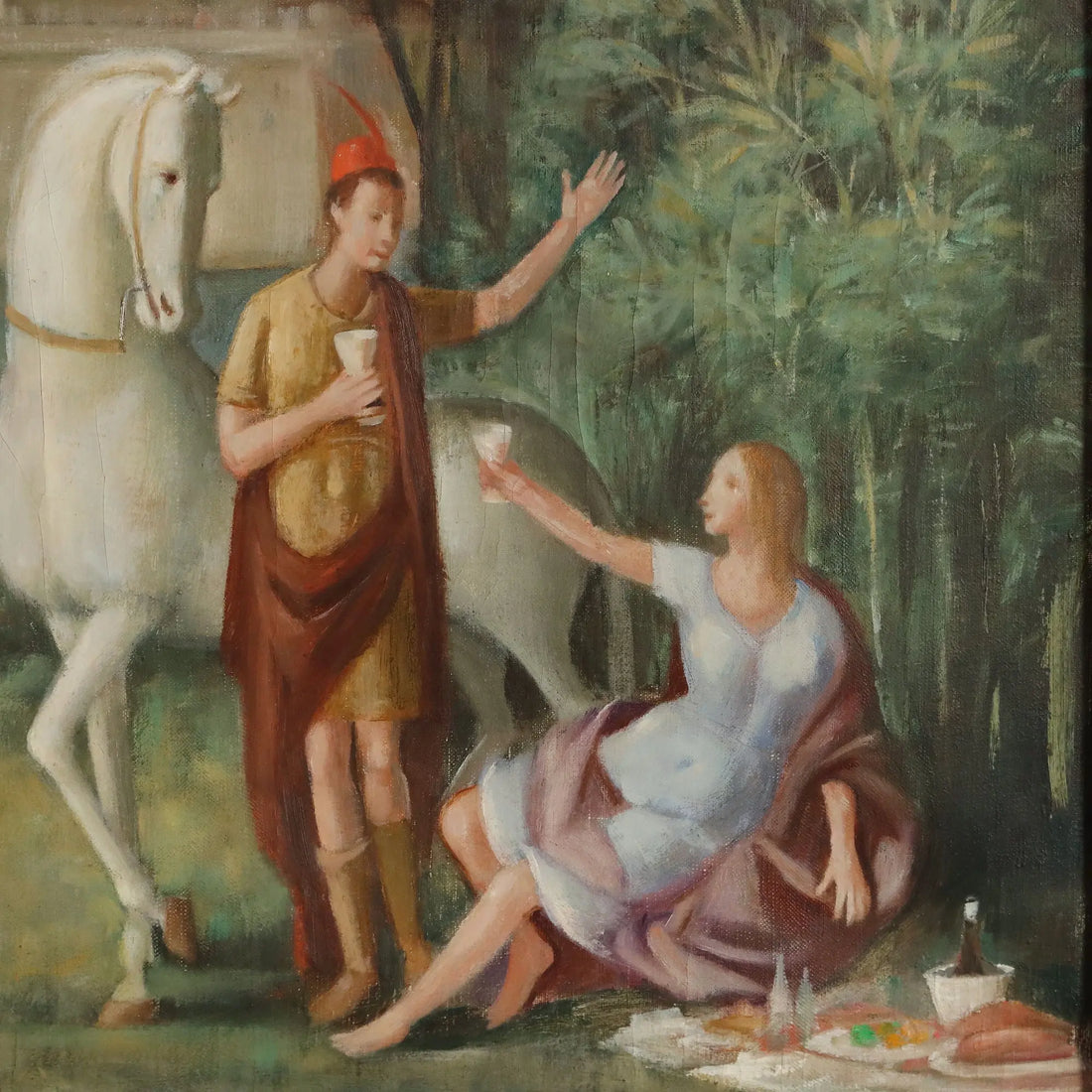 Modern Painting Landscape with Figures Oil on Canvas XX Century