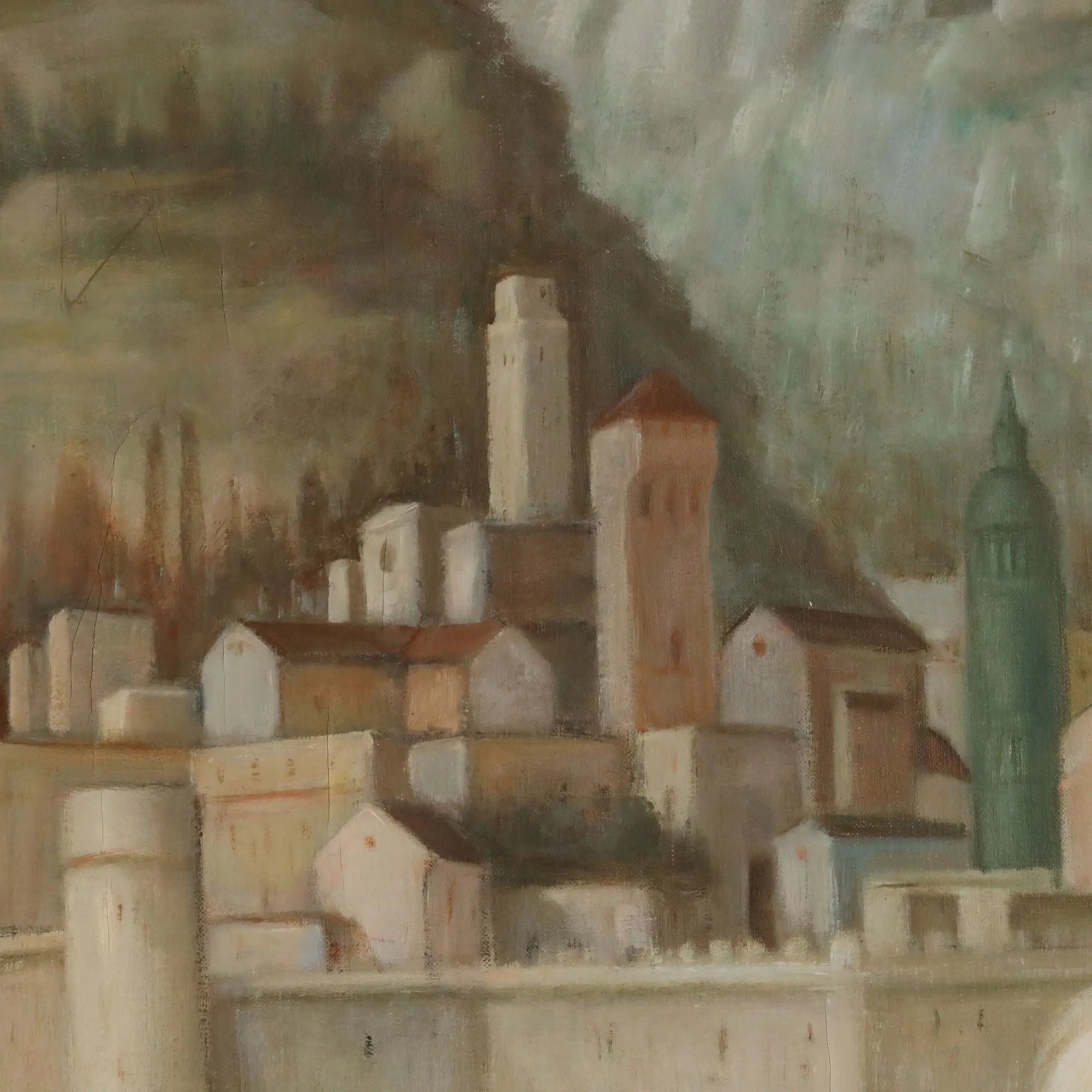 Modern Painting Landscape with Figures Oil on Canvas XX Century