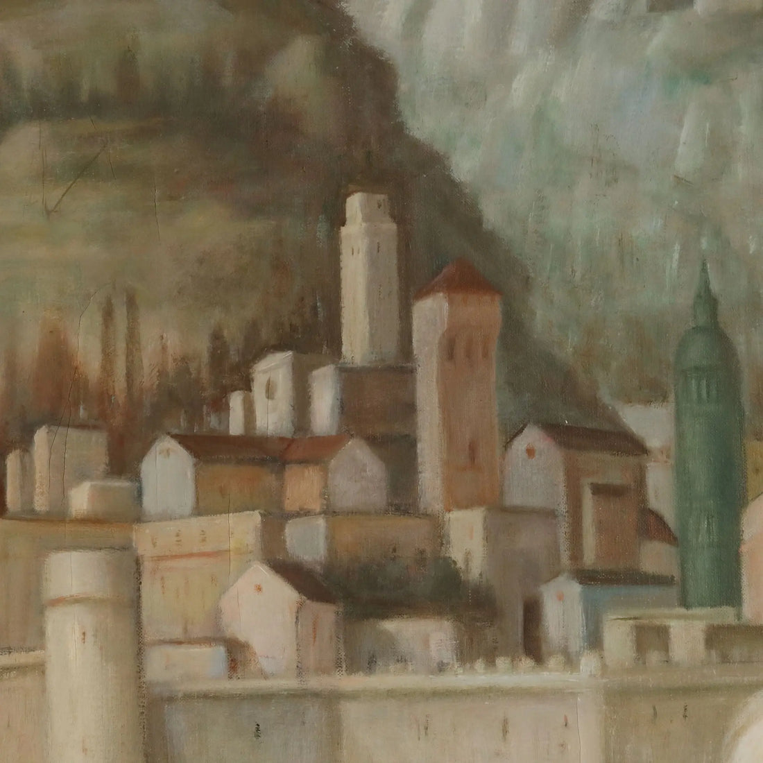Modern Painting Landscape with Figures Oil on Canvas XX Century