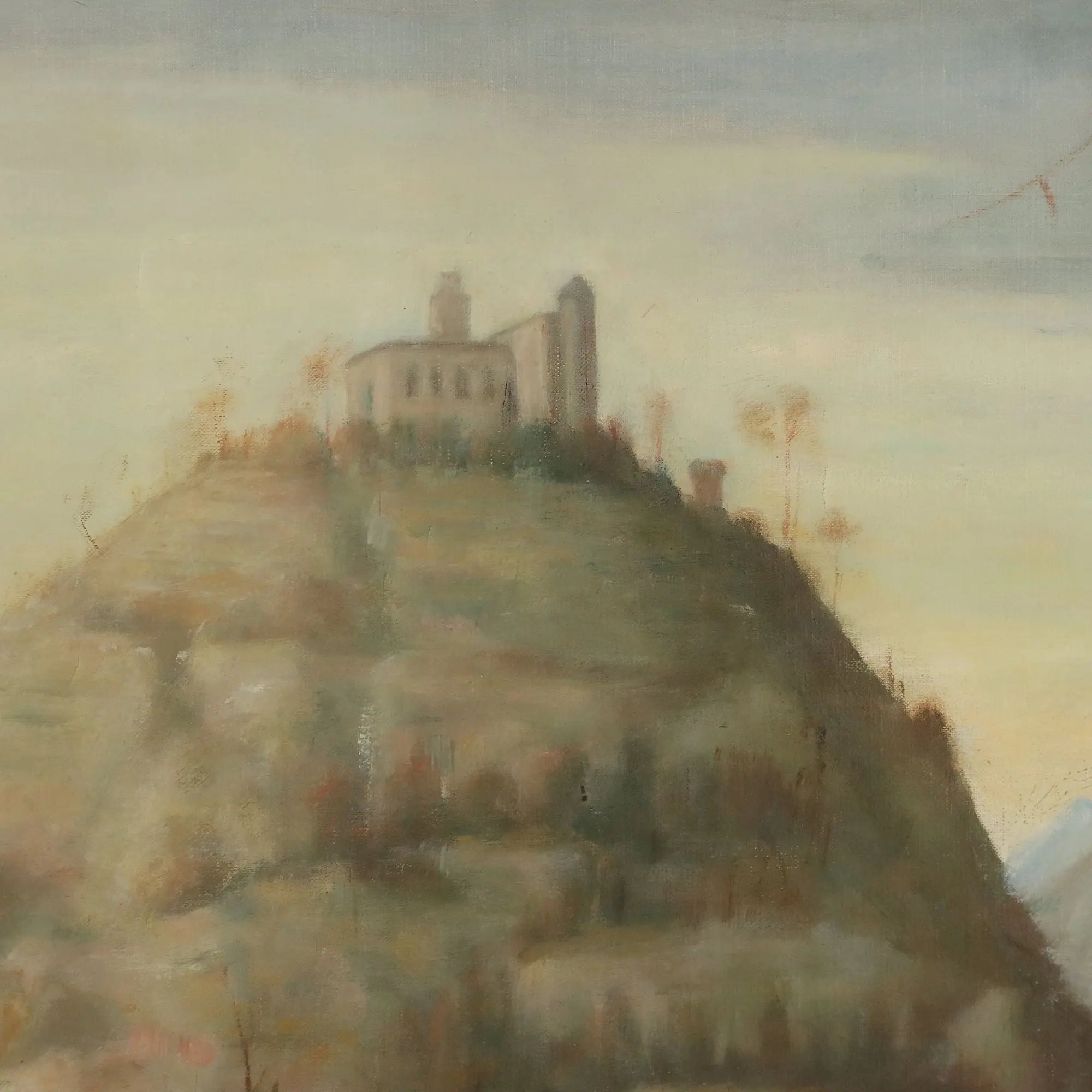 Modern Painting Landscape with Figures Oil on Canvas XX Century