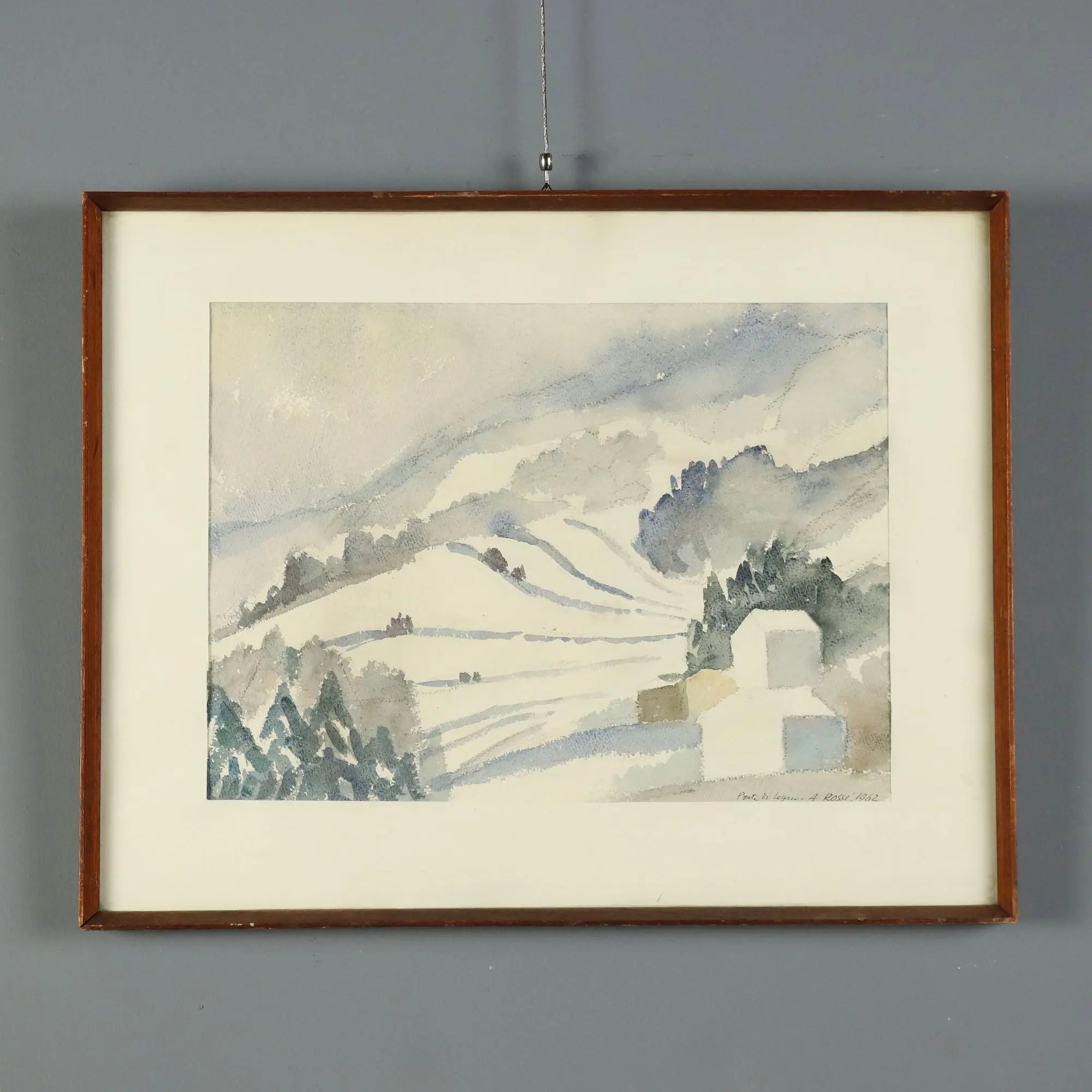 Modern Painting Attilio Rossi Watercolour on Wood Italy 1962